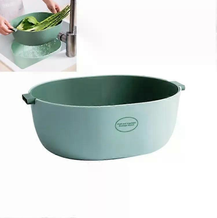 Rice Drain Basket-Double-Dish Vegetable & Fruit Pan,Light Green