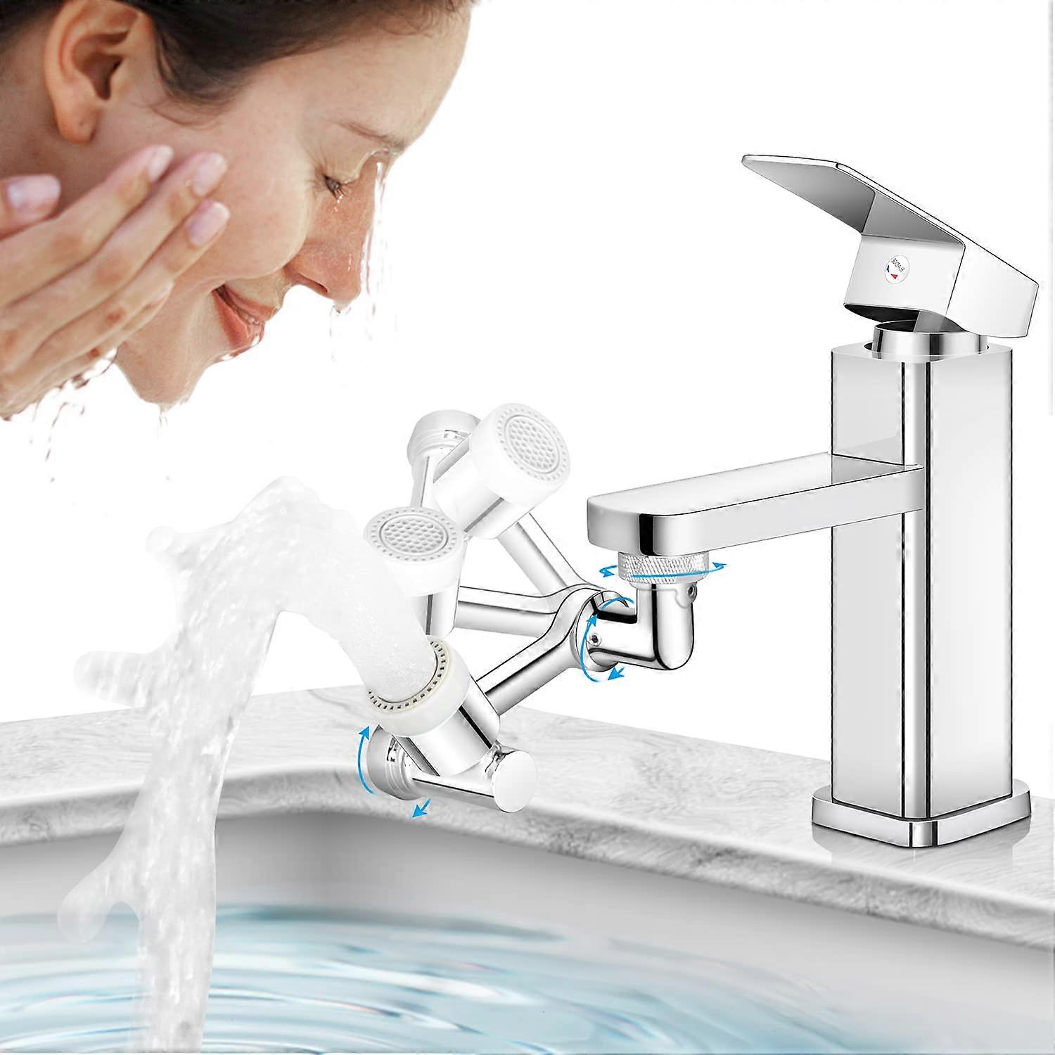 Faucet Extender 1080° Rotating Aerator Large-Angle Dual-Function Swivel Sprayer Head for Kitchen and Eye Washing