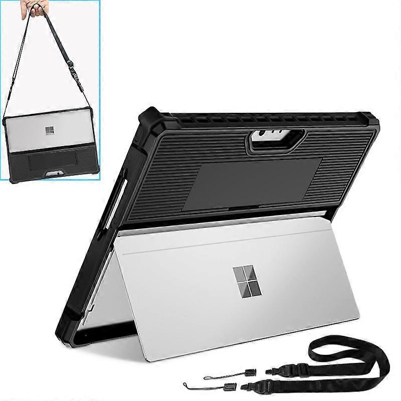 For Microsoft Surface Pro 9 Striped Hollow Tablet Case with Shoulder Strap