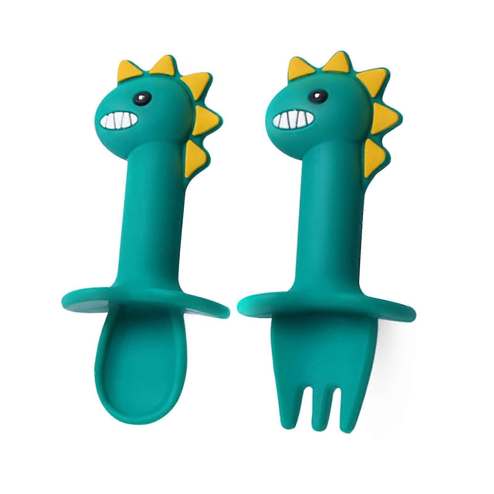 2Pcs Infant Silicone Spoons Fork Set Spoons And Fork Short Handle