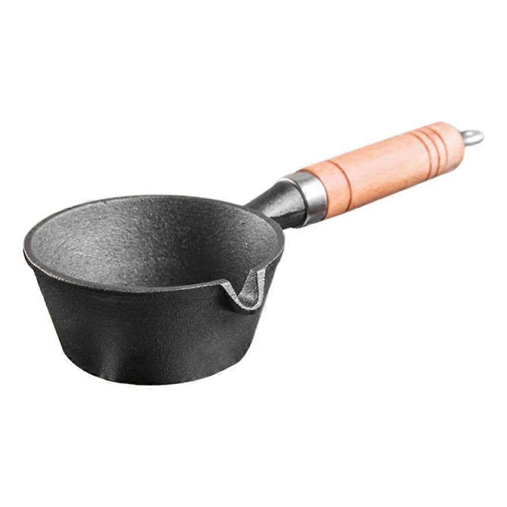 Cast Iron Saucepan, 0.6 Qt, Black, Uncoated, No Lid, Includes 1 x Heating Pot