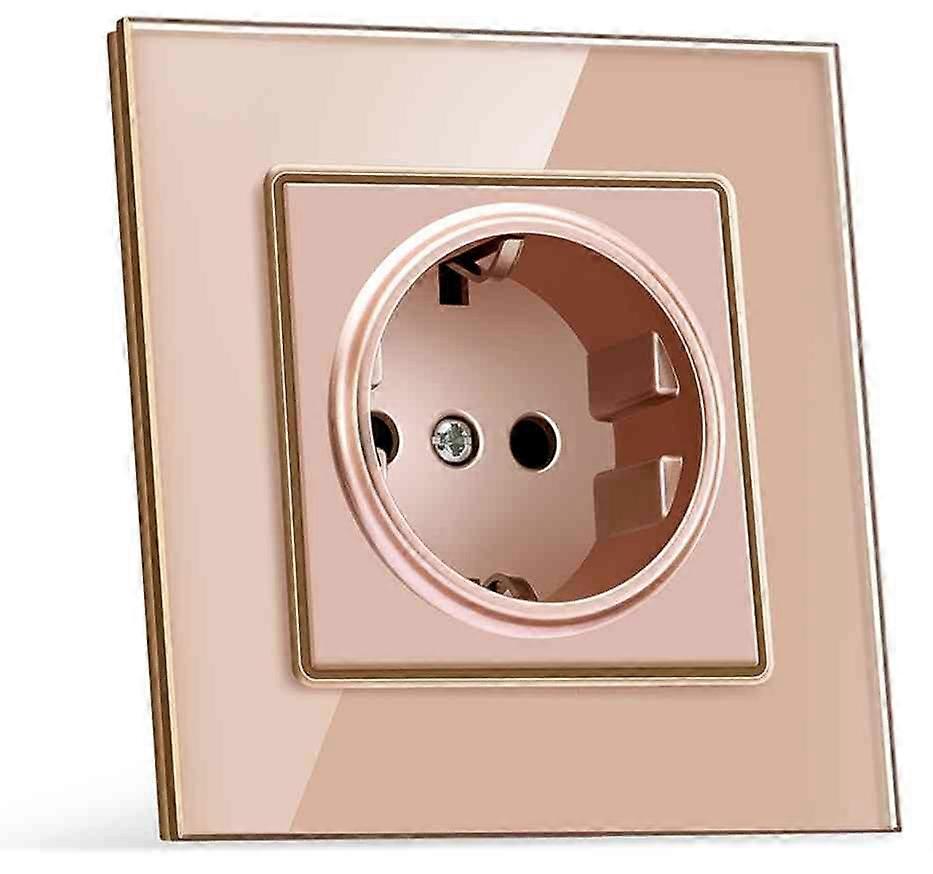 Eu Plug Power Socket Wall Electrical Outlets Golden Glass Panel 230v 16a German Socket