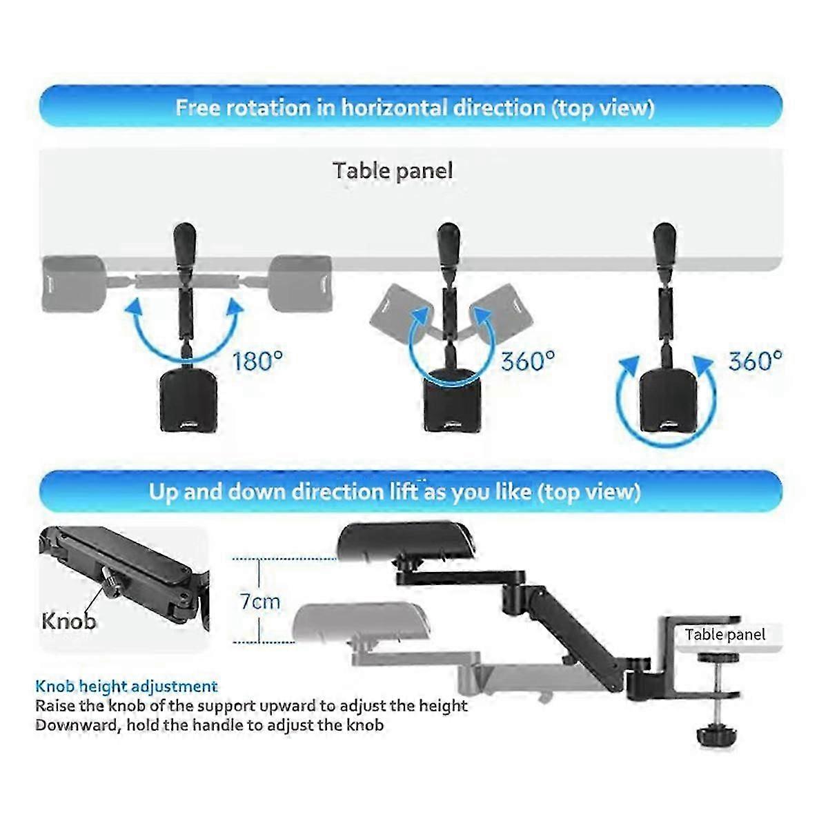Metal Adjustable Arm Rest Wrist Support Extended Mouse Pad Armrest compatible with Computer Ergonomic Hand Comfo
