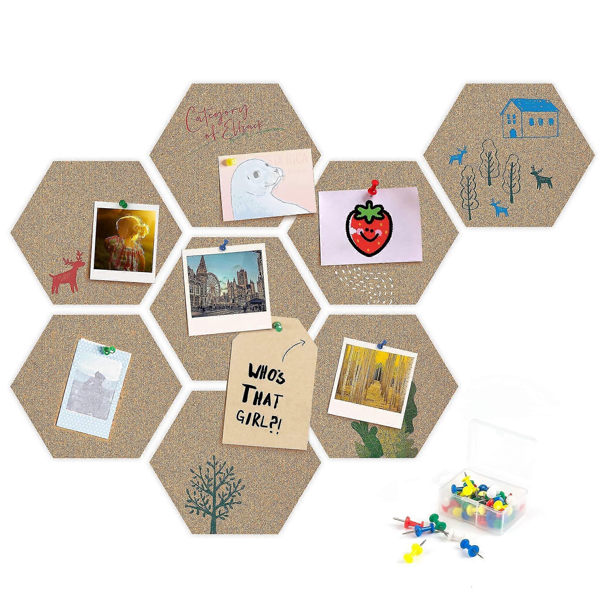 Kork-Pinnwand, 8er-Pack, sechseckige Korkplatte, selbstklebend, Memoboard