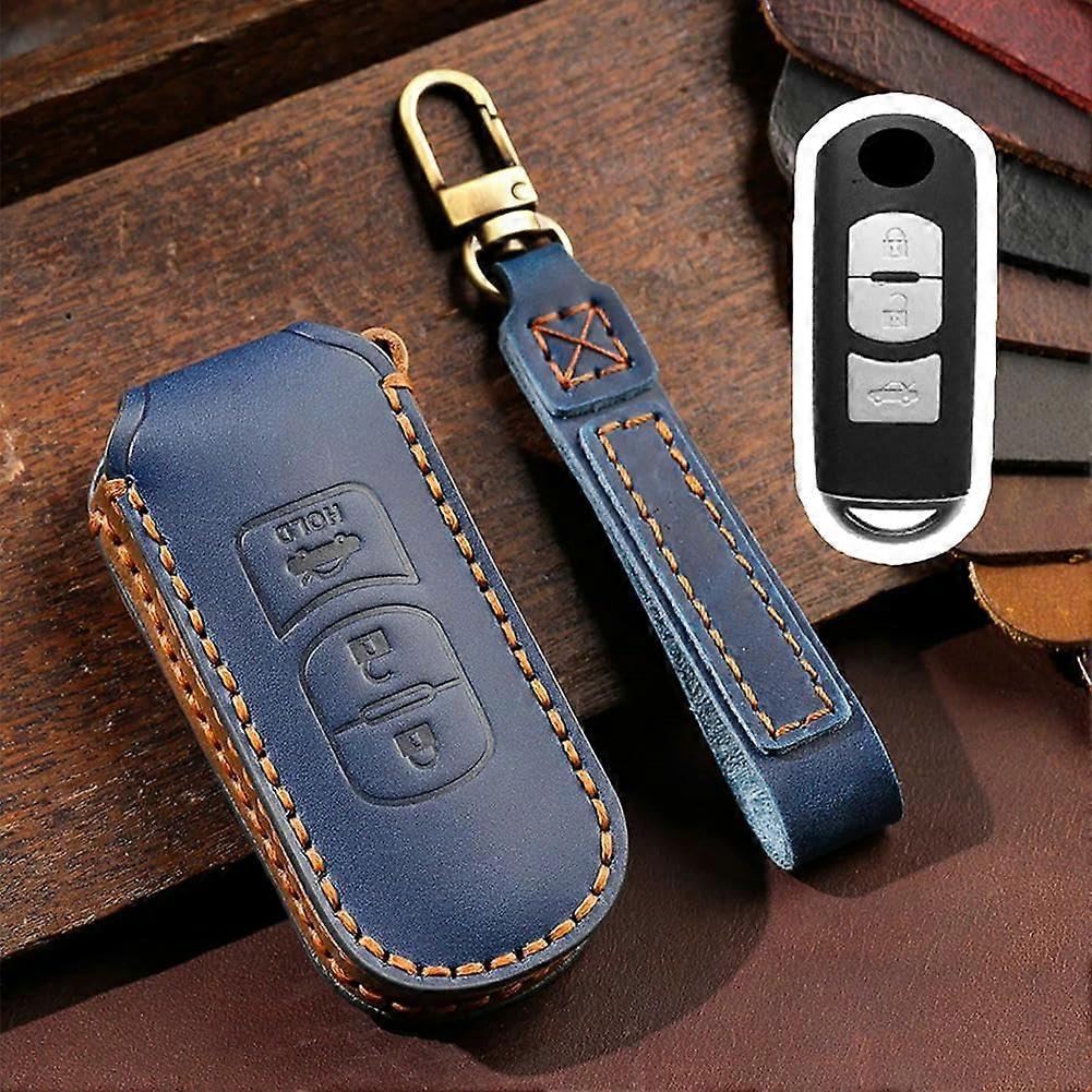 Leather Car Key Cover Case Compatible with Mazda 2 3 6 Axela Atenza CX-5 CX-3 CX-7 CX-8 CX-9 2016-2018 2/3 Button Design