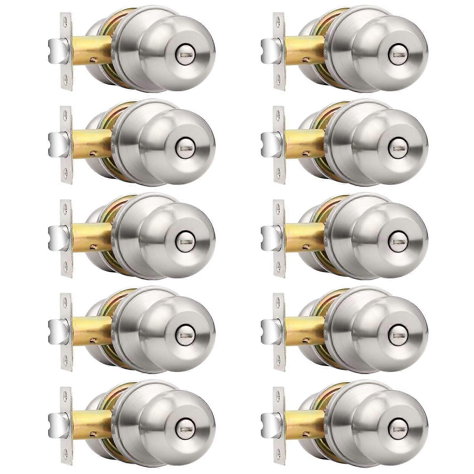 Bedroom Door Knobs 10 Pack Brushed Nickel Stainless Steel Privacy Locks Interior Door Knobs Door Handles
