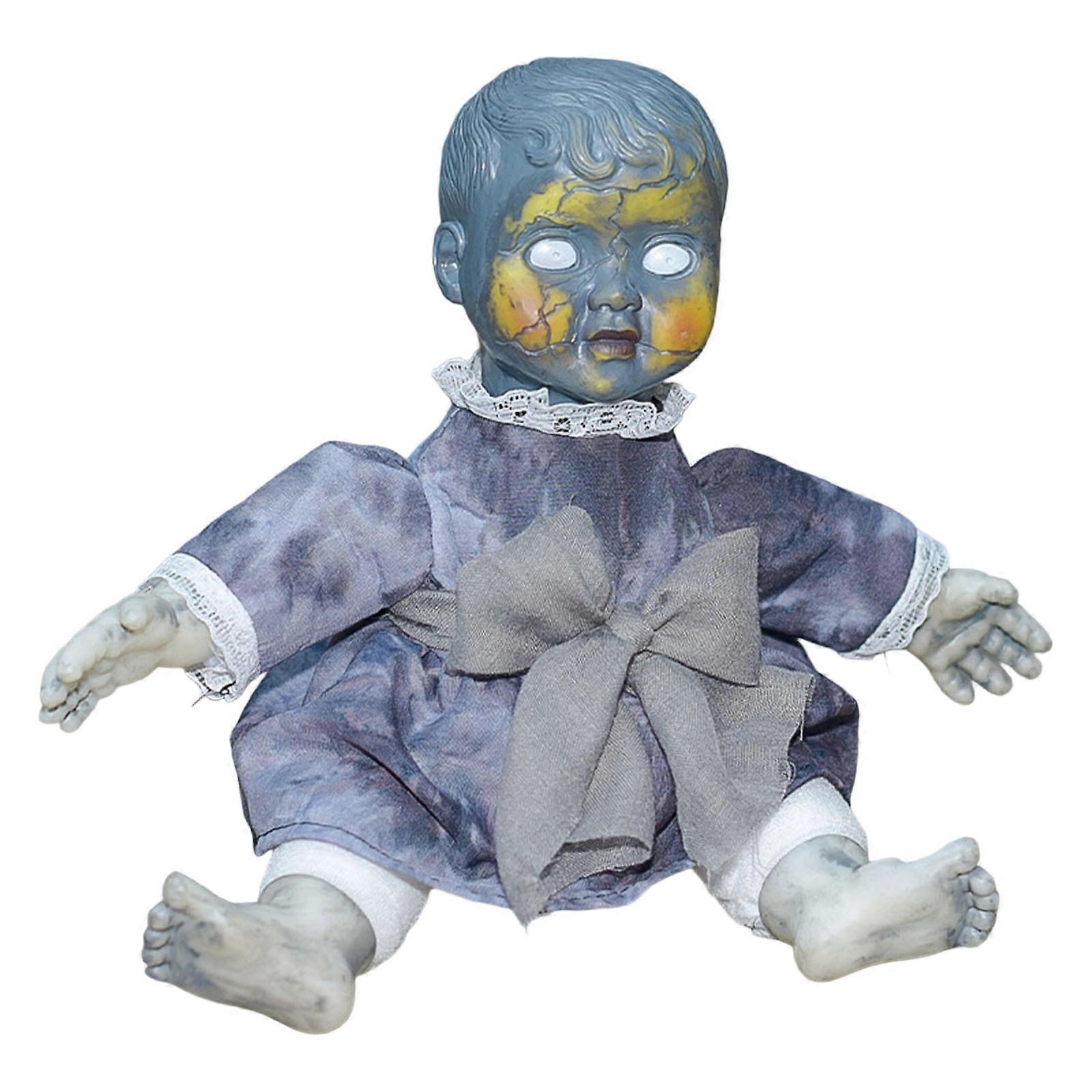Voice Activated Sitting Ghosty Doll with Glowing Face and Scary Sounds for Haunted House Decorations