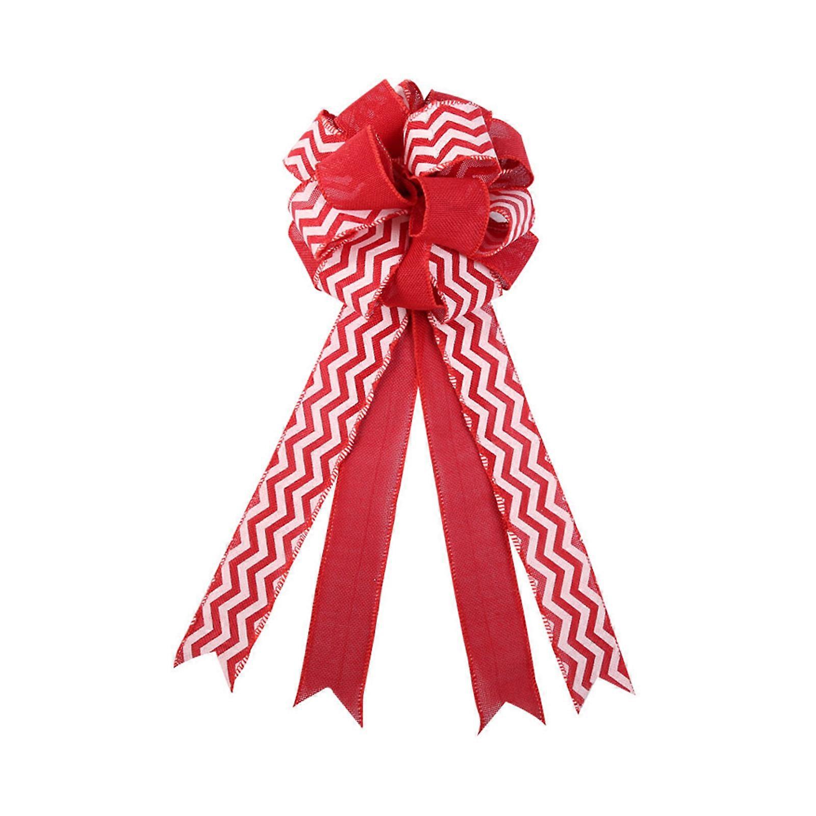 Christmas Bow Buffalo Plaid Red White Large Xmas Tree Topper Hanging Decoration Fine Workmanship Easy to Install Durable