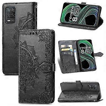 For OPPO Realme 8 5G Mandala Flower Emed Horizontal Flip Leather Case with Holder & Three Card Slots & Wallet & Lanyard(Black)