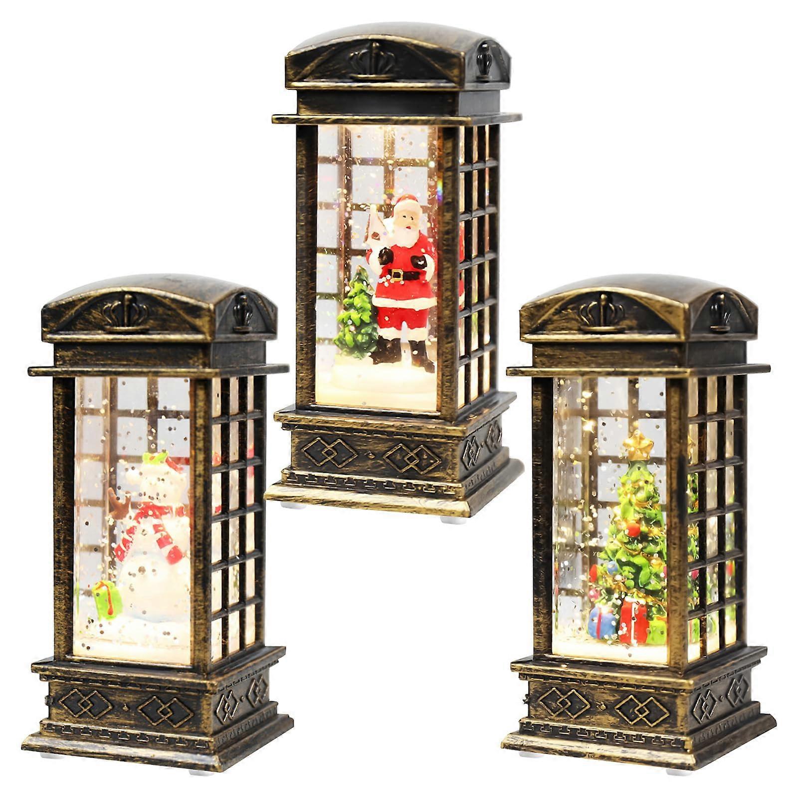 Pack of 3 Christmas Snow Globe Lantern with LED, Battery Operated (Bronze)