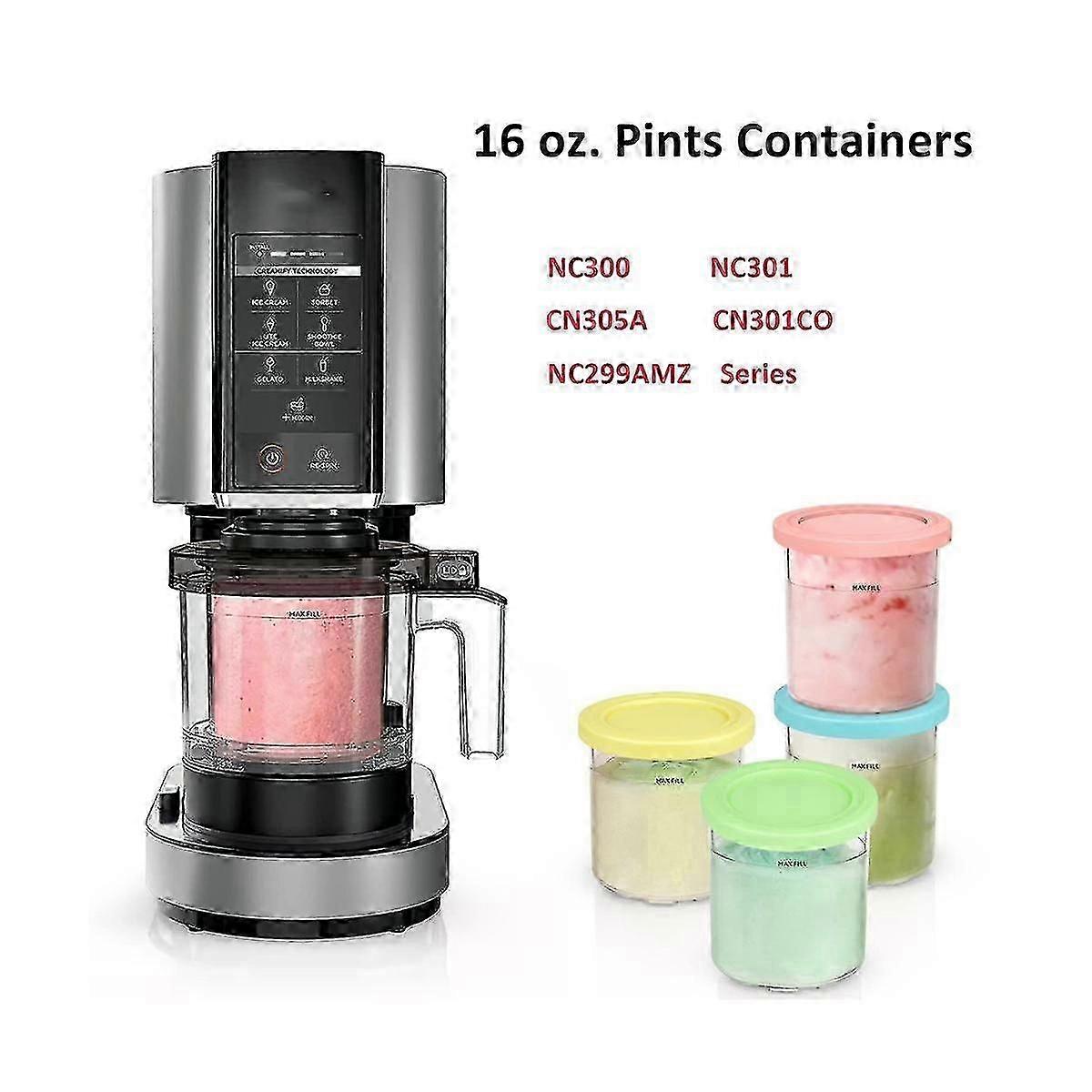 4pcs גלידה pints ומכסים עבור נינג'ה Creami Nc301 Nc300 Nc299amz סדרה אחסון גלידה Contai