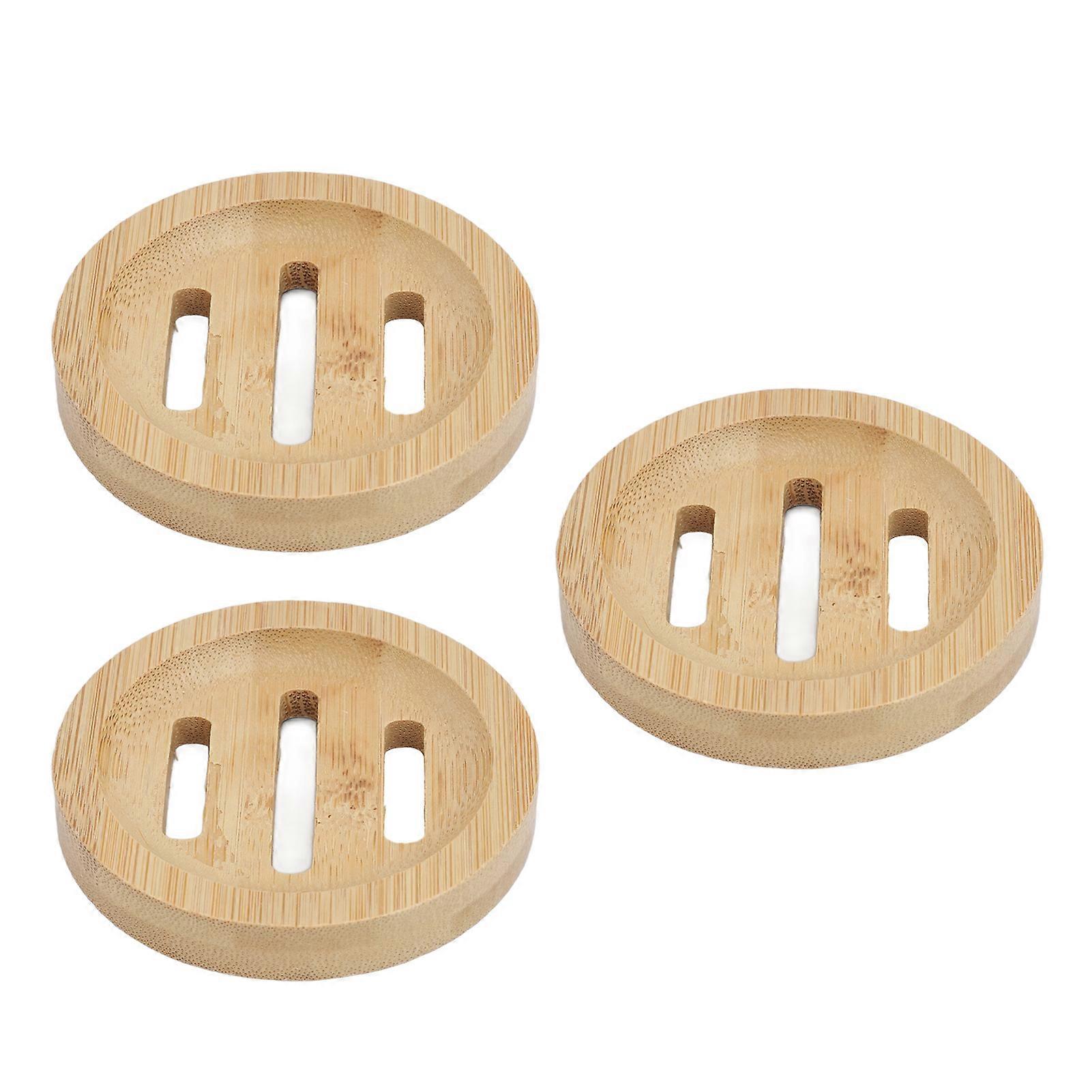 3pcs Bamboo Round Soap Dish