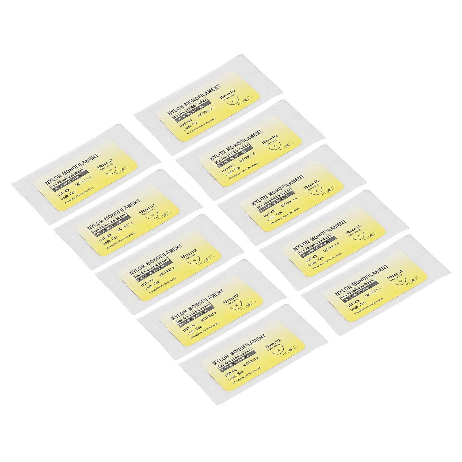 10 Pcs Sutures Thread Nylon Suturing Practice Thread Set with Reverse Cutting for Practicing Doctors Students First Aid Emergency 
