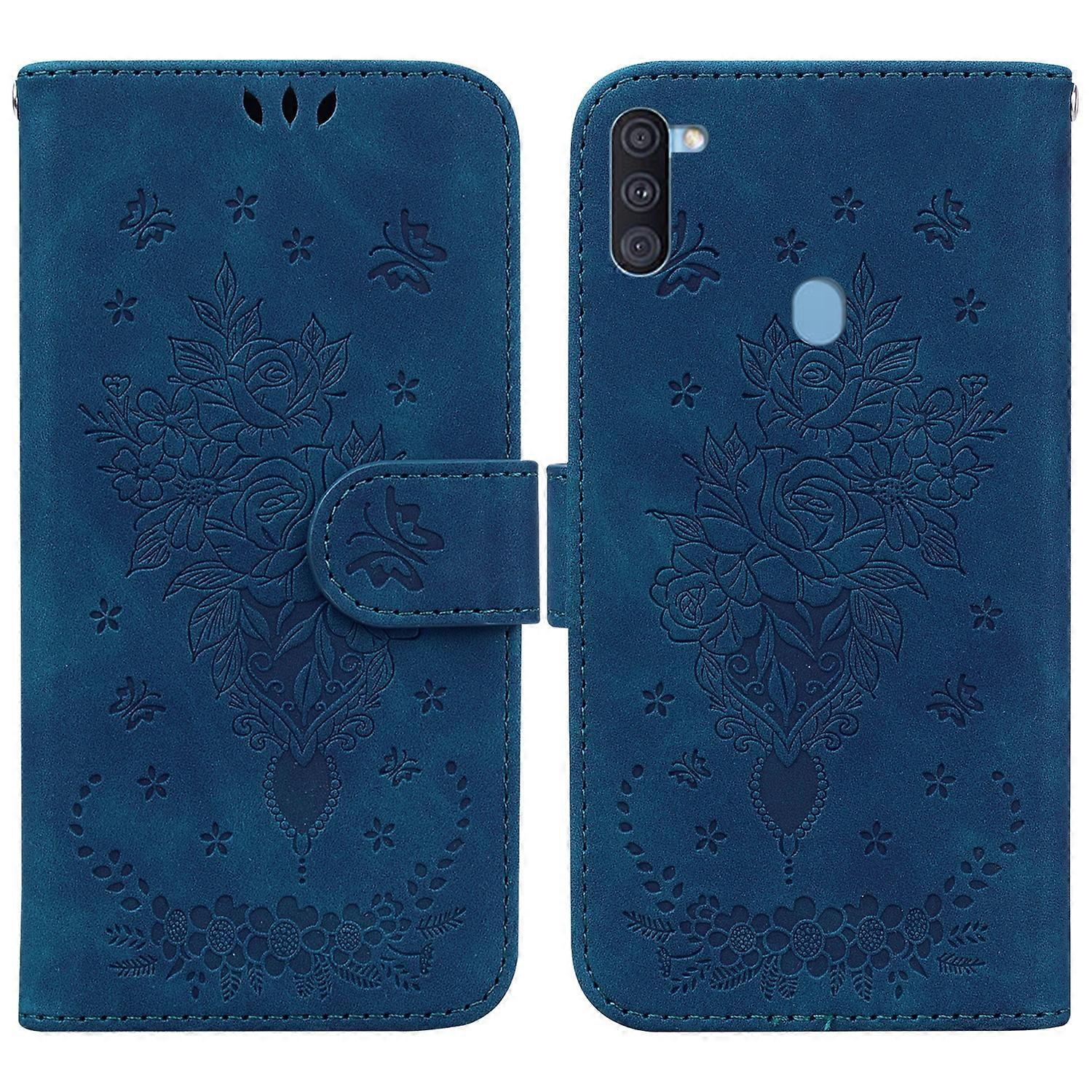 For Samsung Galaxy A11 / M11 EU Version Butterfly Rose Embossed Leather Phone Case