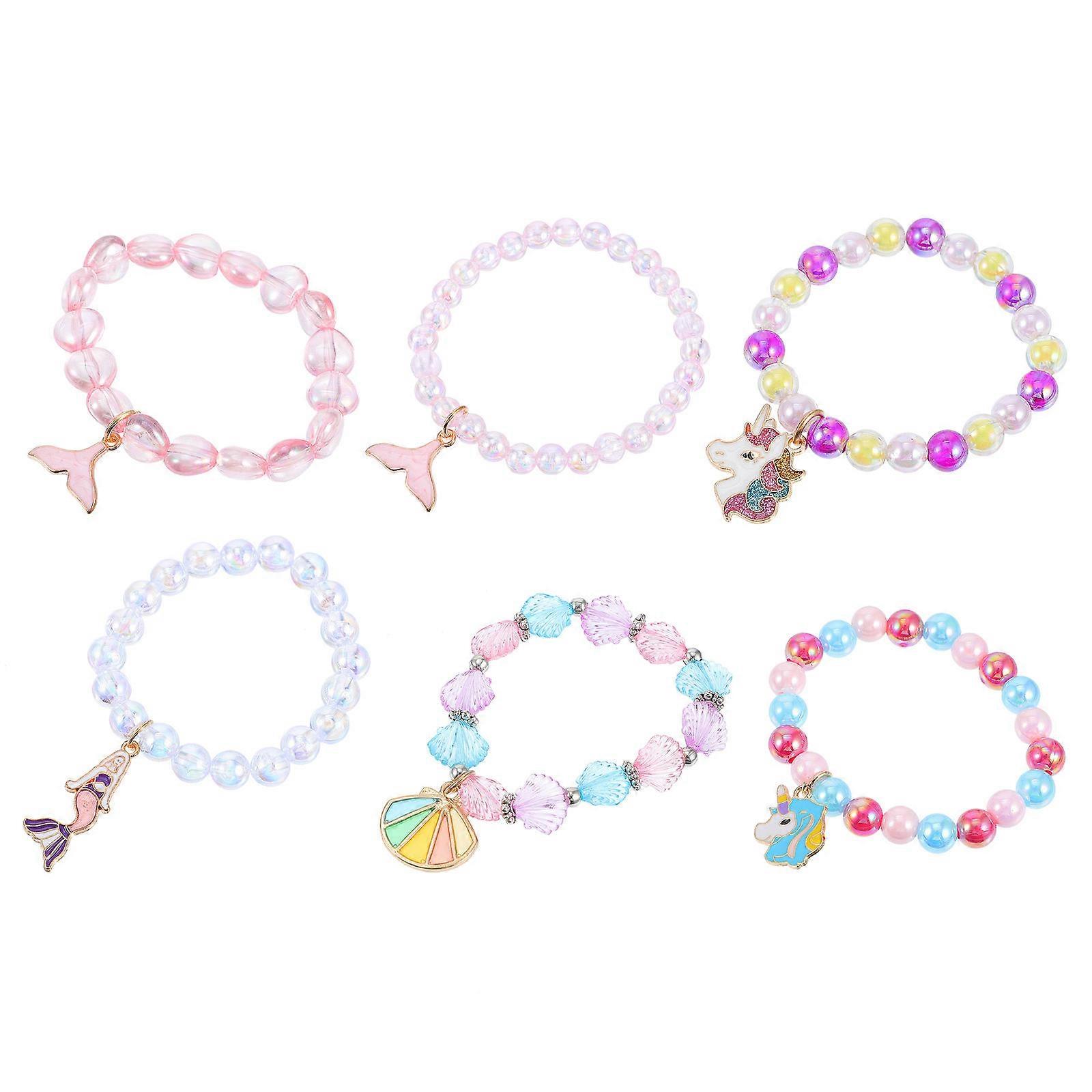 Unicorn Beaded Bracelets with Pendant for Kids in Assorted Colors 6 Pieces Acrylic Jewelry