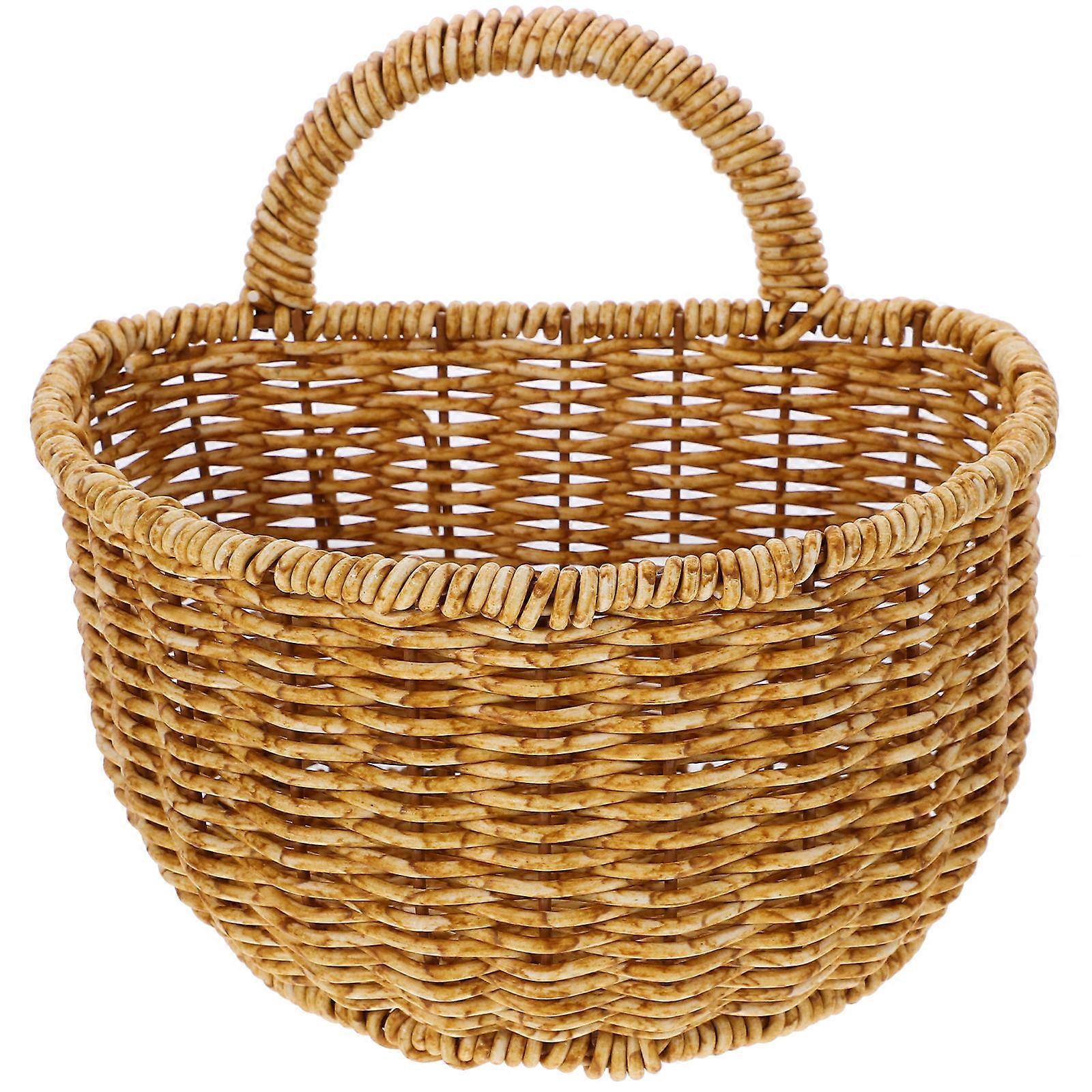 Handmade Woven Hanging Basket with Handle – Multi Purpose Storage Organizer for Kitchen, Bathroom, Wall Decor – Rustic Style Wall Mounted Bin