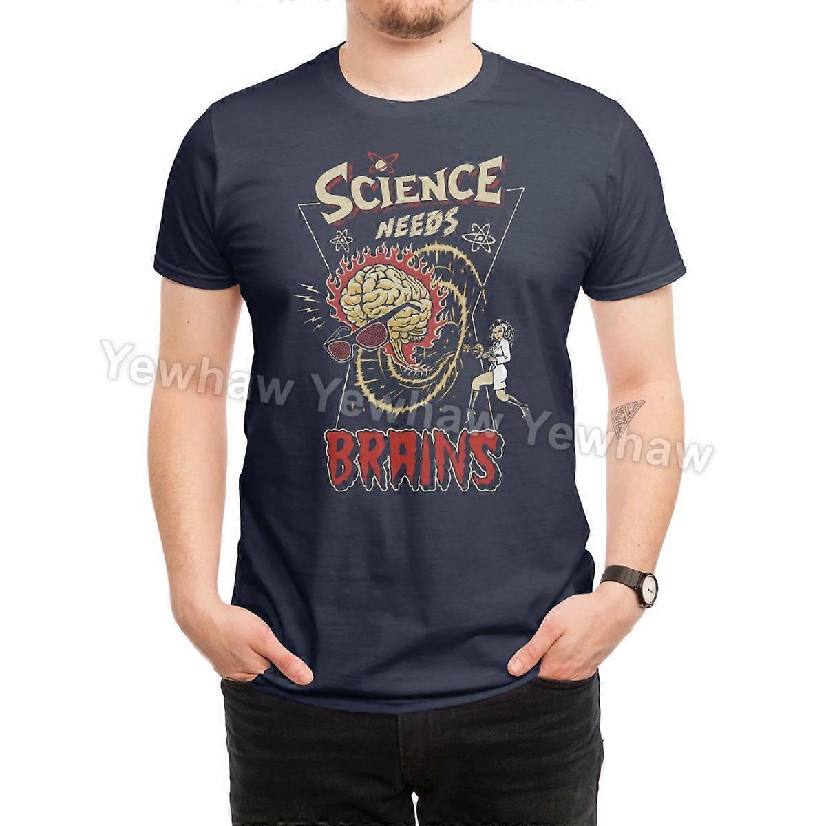Camiseta Science Needs Brains retro sci-fi comic art scientist flames