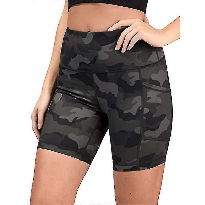 Women's Camouflage High Waist Yoga Shorts Side Pockets