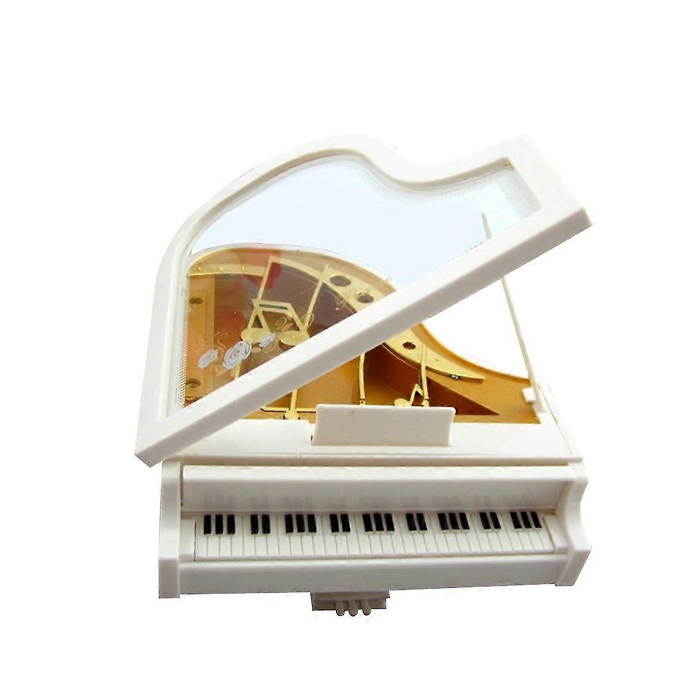 Wind Up Musical Boxes Piano Design Clockwork Mechanism Music Box for Kids Home Decoration White Color Rectangular Shape 1Pcs