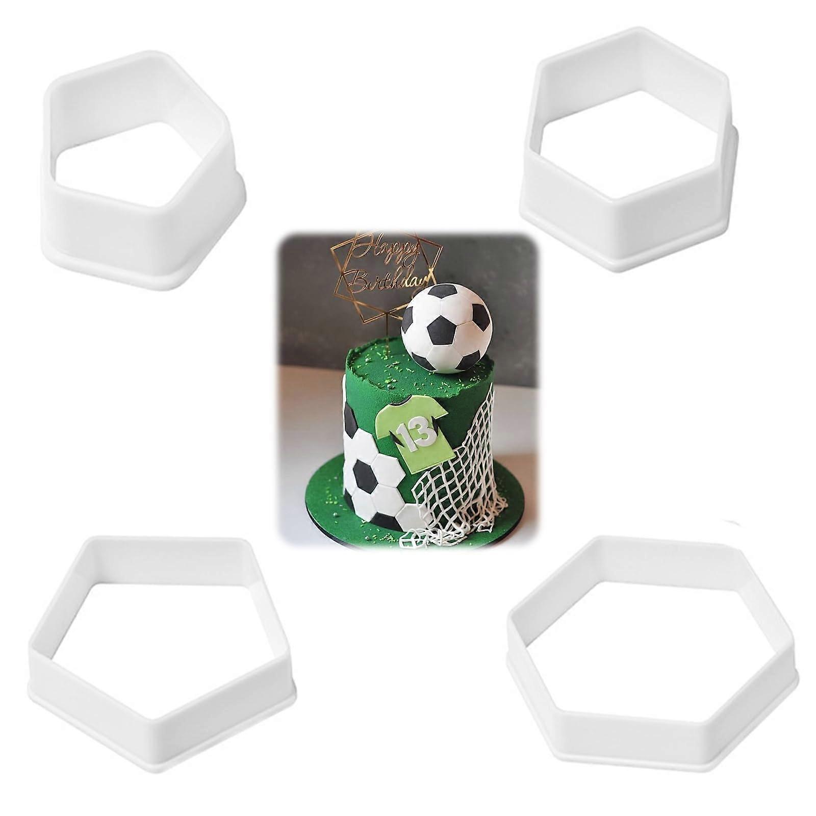 Football Cookie Cutters Set of 4, Hexagon Biscuit Cutters, Fondant Moulds for Cake Decoration, Various Sizes for Parties