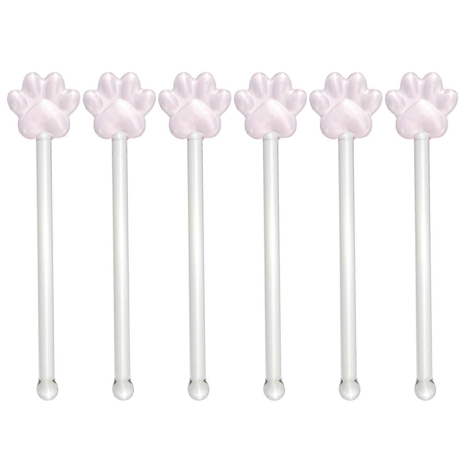 6Pcs Transparent Long Handle Glass Cat Claw Stirring Sticks (Assorted Color)