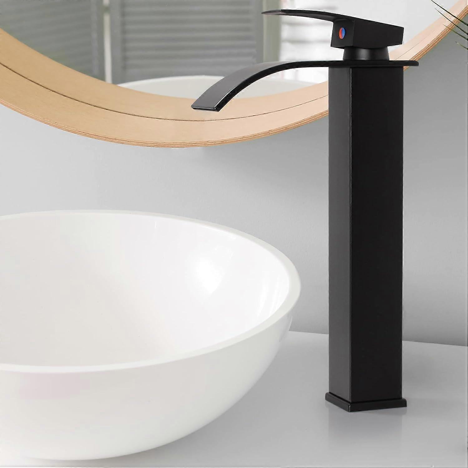 Basin Mixer Tap Modern Bathroom Sink Faucet Black Waterfall Basin Faucet Bathroom Faucet with Height 300MM Single Lever Basin Mixer Tap Hot and Cold