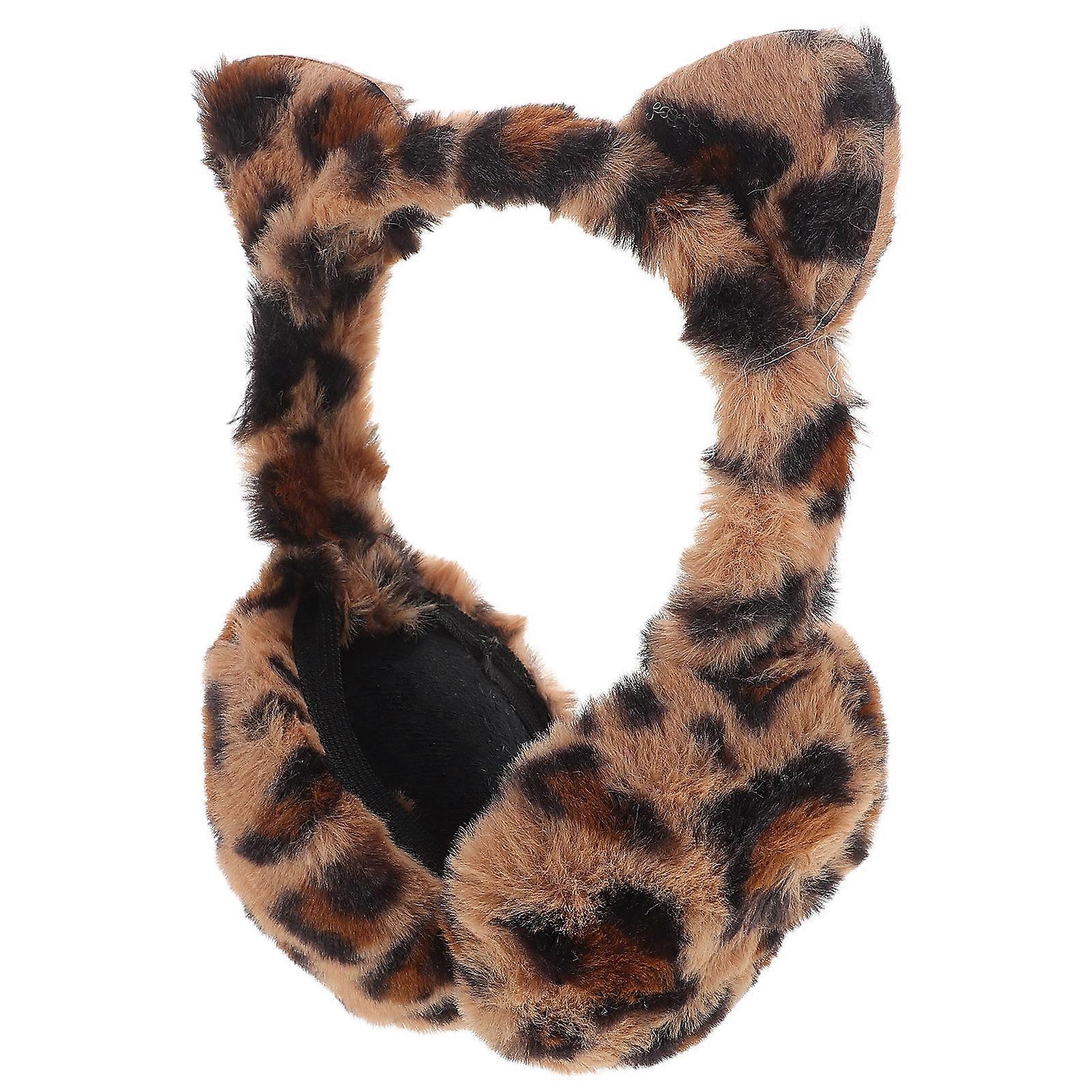 Earmuff Winter Warm Plush Ear Covers For Women Outdoor Activities Leopard Print Faux Foldable Design Ears 1Pcs