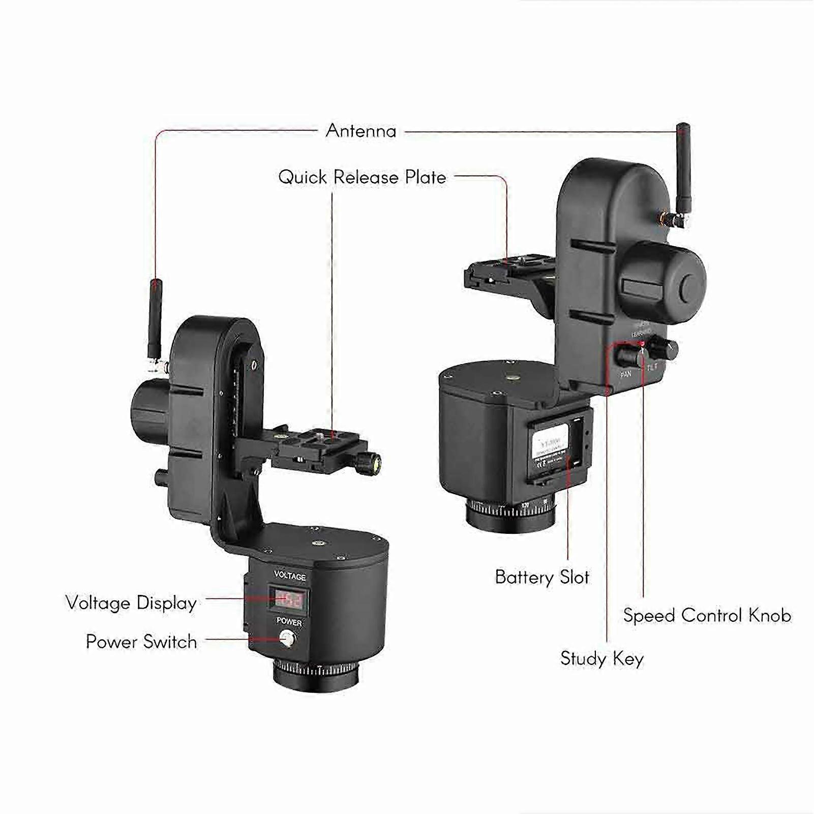 Motorized Panoramic Tripod with Electronic Pan Tilt Head Remote Control 15-20m, Adjustable Speed