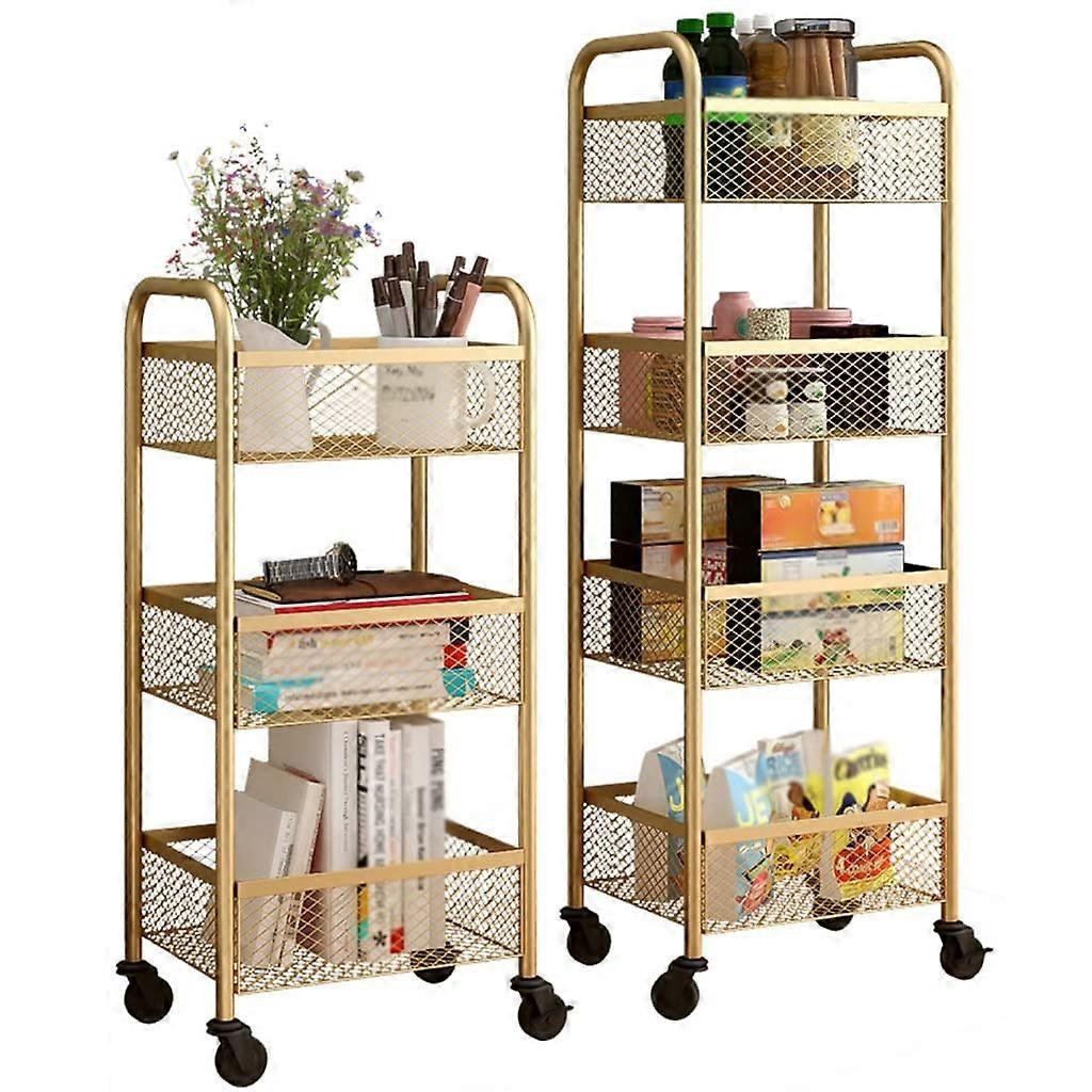 3Tier Slim Metal Rolling Cart Mobile Storage Rack with Wheels (Gold)