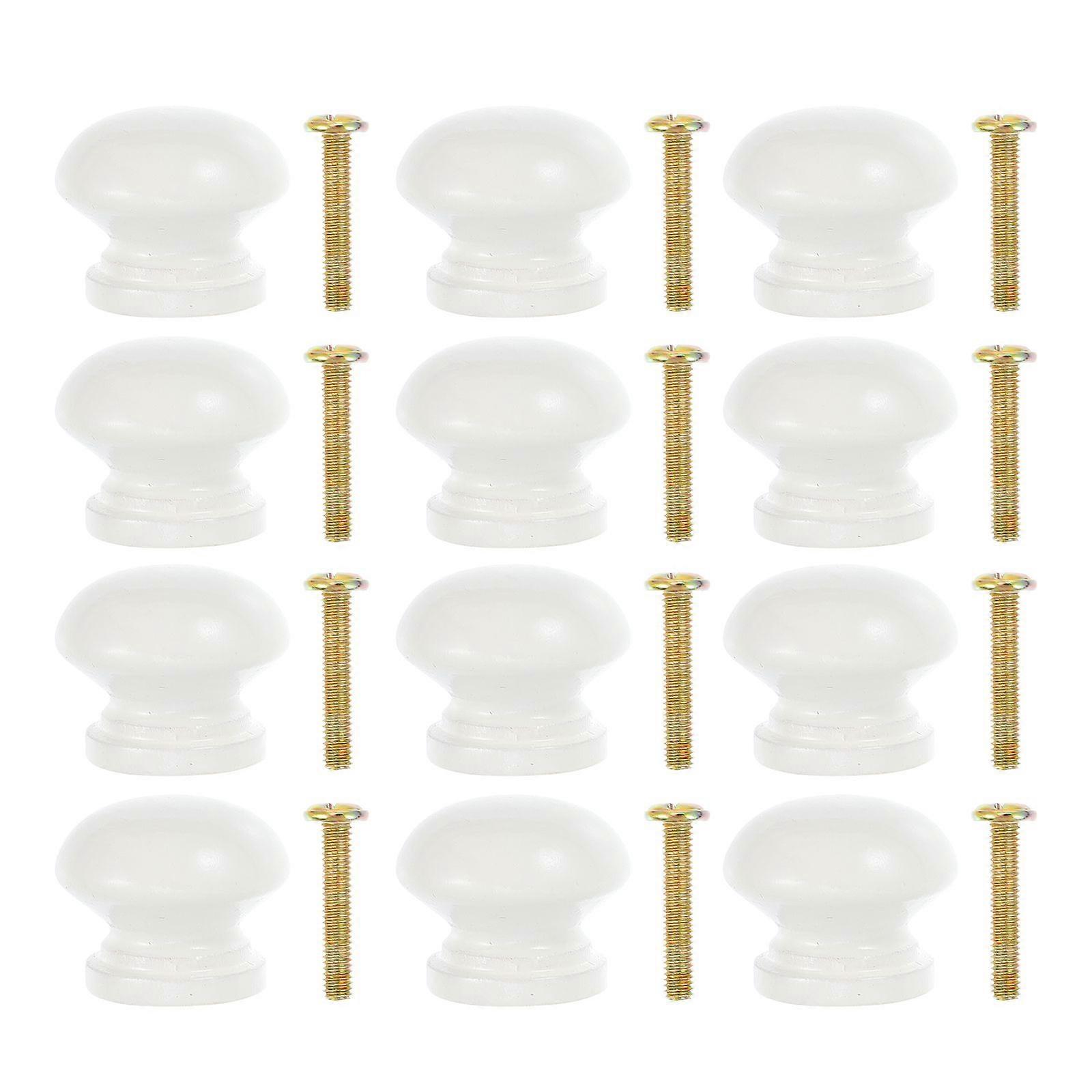 12pcs Wooden Handles Simple Pull Handles Home Door Knobs for Drawer with Screws
