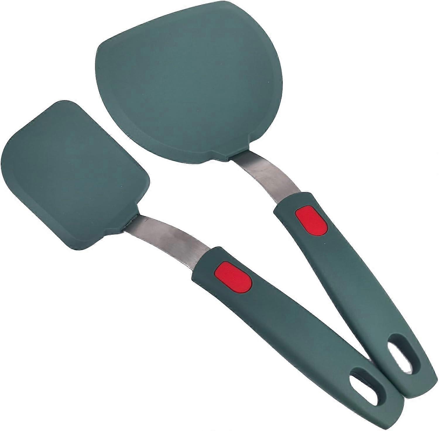 2er-Pack flexible Silikon-Fischspatel, geschlitzte Pfannkuchenspatel, Silikon-Küchenutensilien (grün)