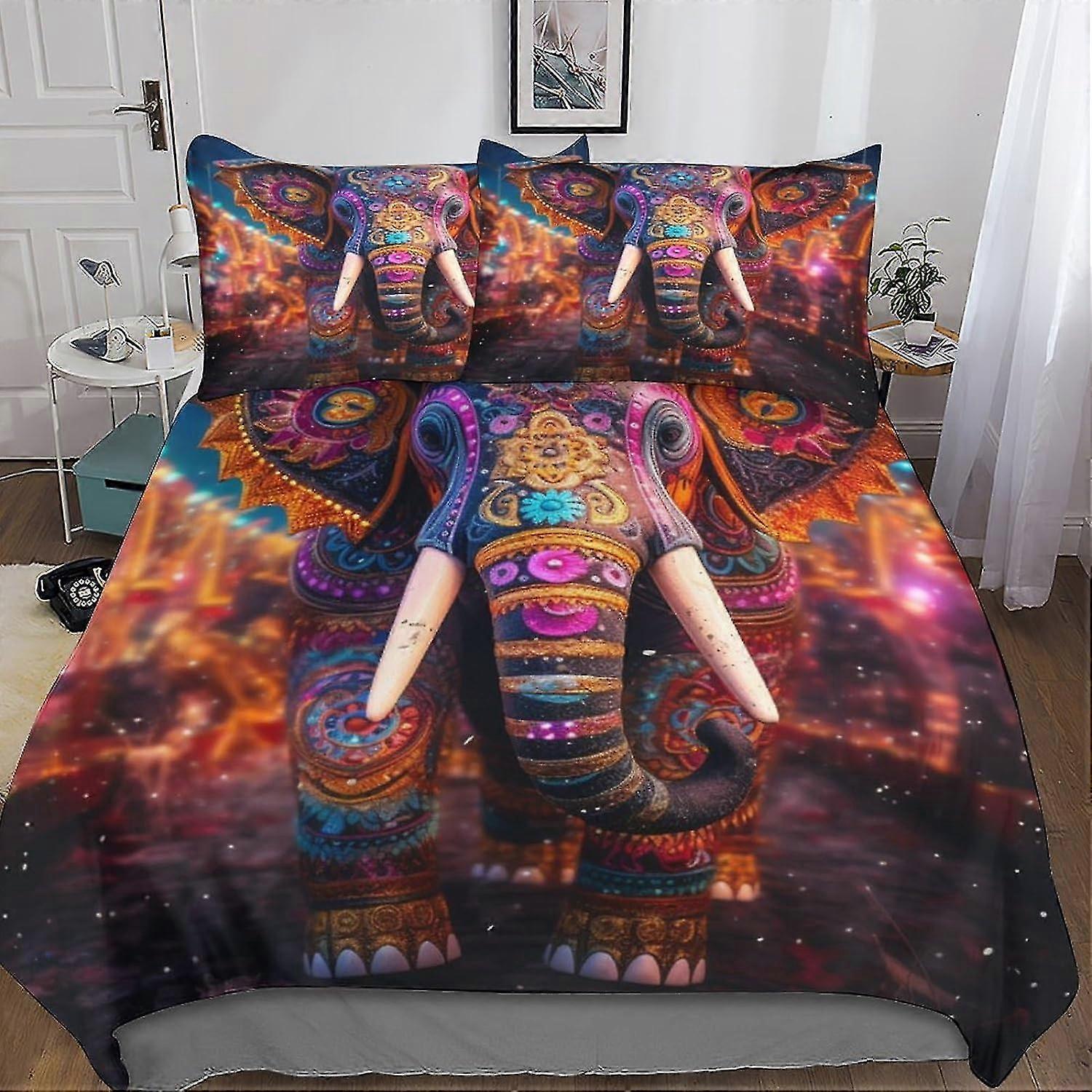 Conjunto de cama impresso com elefante Conjunto de capa de edredão Capa de edredom de impressão criativa 3D 3 peças para crianças adolescentes meninos com zíper