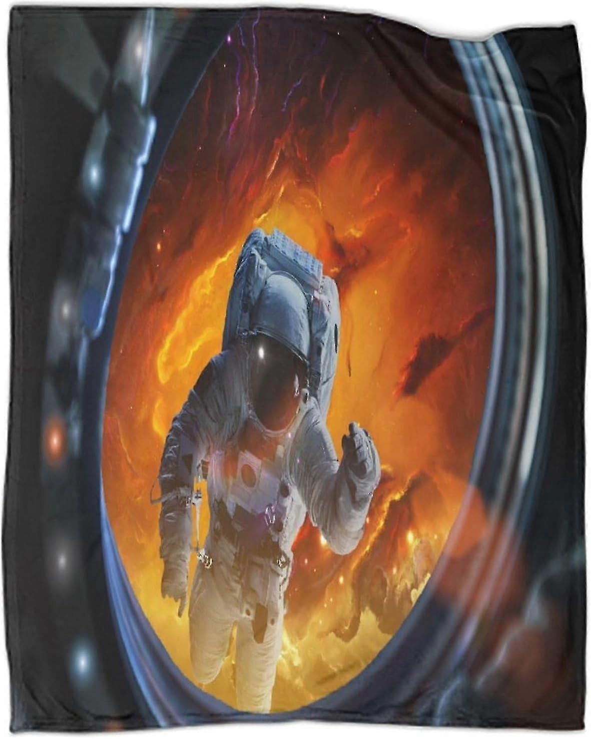 Cobertor de lã de astronauta cósmico 3D macio e aconchegante para espaço de sofá-cama