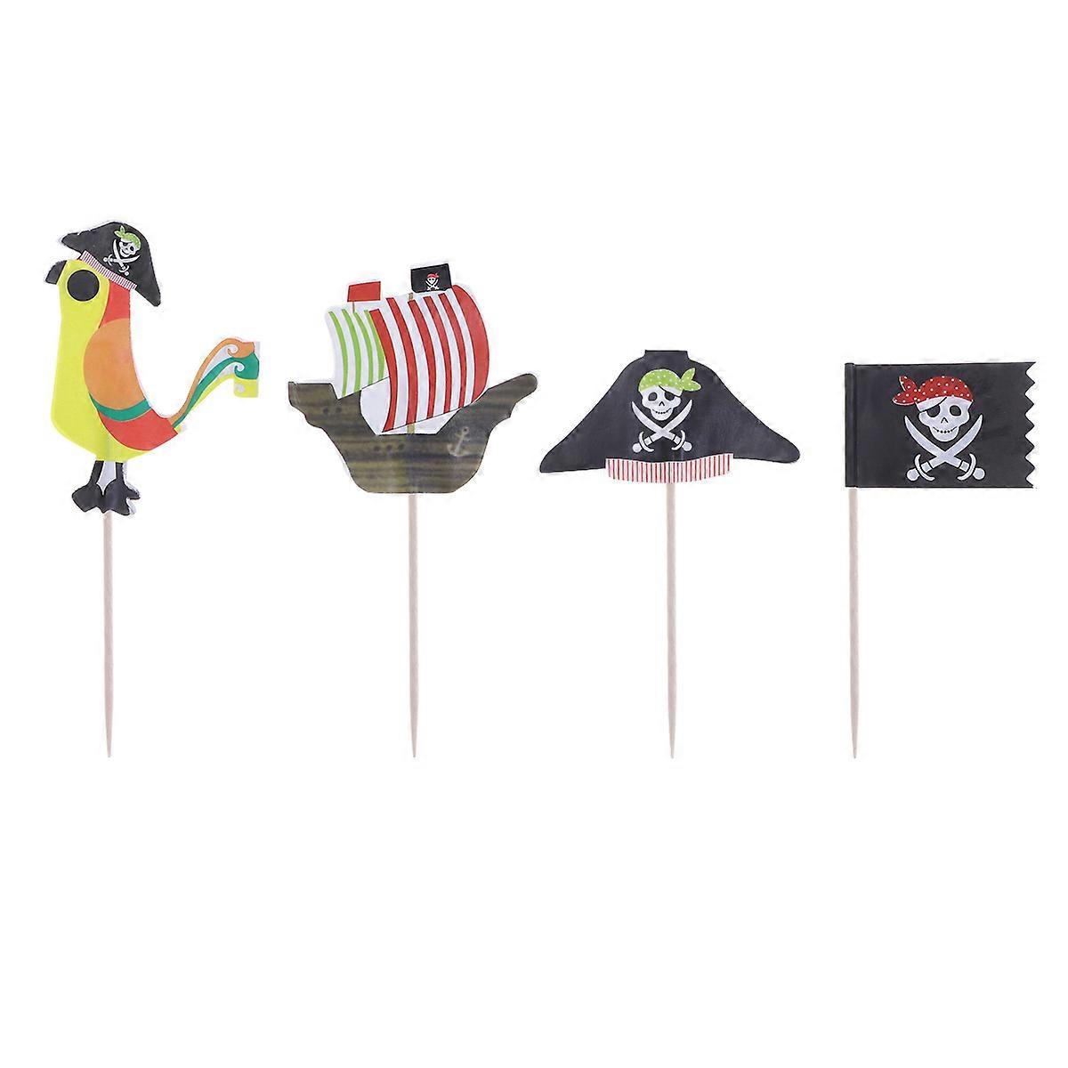 Pirate Cake Topper Decorations Pirate Theme Party Insert Assorted Color 11.00X4.00X0.30CM Fruit Cake Insert 40Pcs