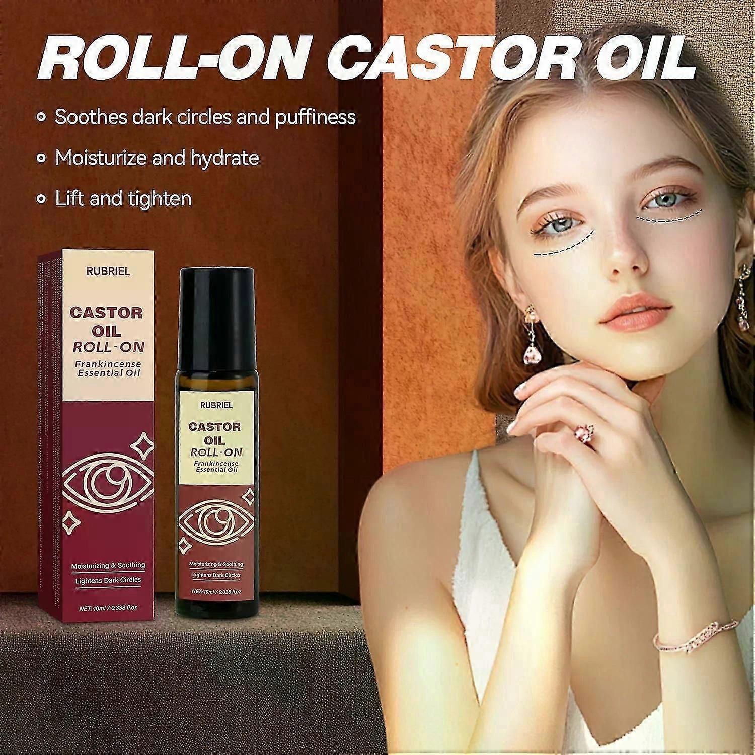 Roll-On Castor Oil & Frankincense Essential Oil,Soothes dark circles and puffiness,Moisturize and hydrate,Lift and tighten