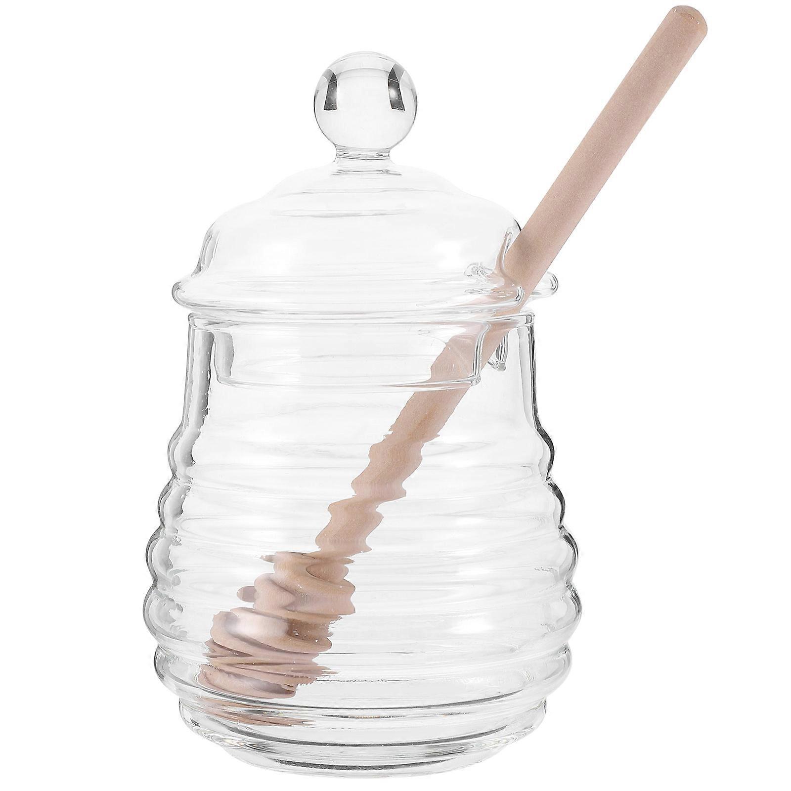 Clear Glass Honey Container Jar Dust Prevention Easy to Clean Households 1 Set