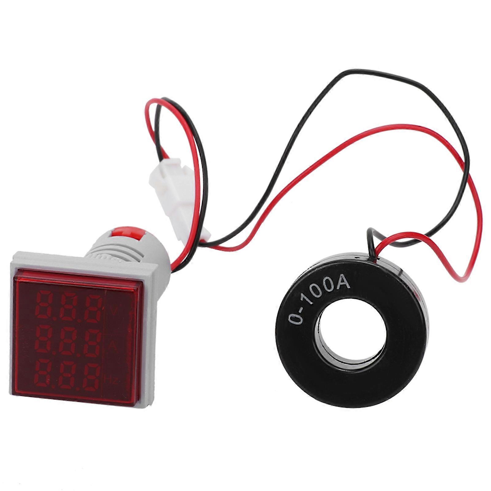 Square Digital Display AC Voltage Current Frequency 3 in 1 Signal Indication Meter Light(Red)