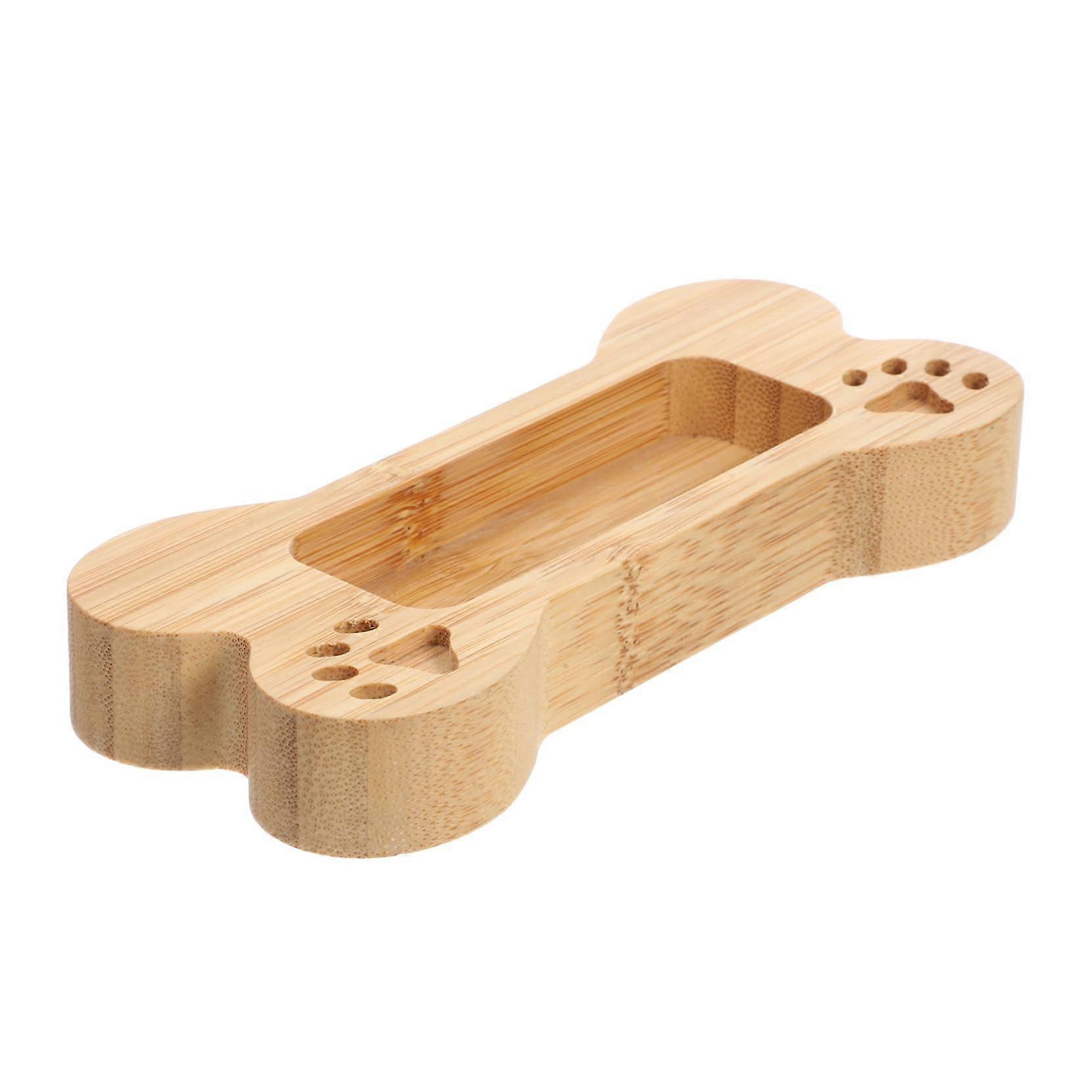 Dog Card Holder Office Decoration Bamboo Beige Business Card Storage Case Cartoon Design for Men