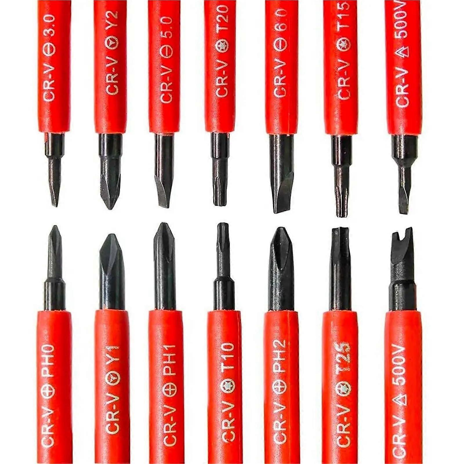 Isolated screwdriver set, magnetic, doubleheaded, power tools, CRV, slotted, Phillips, Torx, triangle, 8 pieces