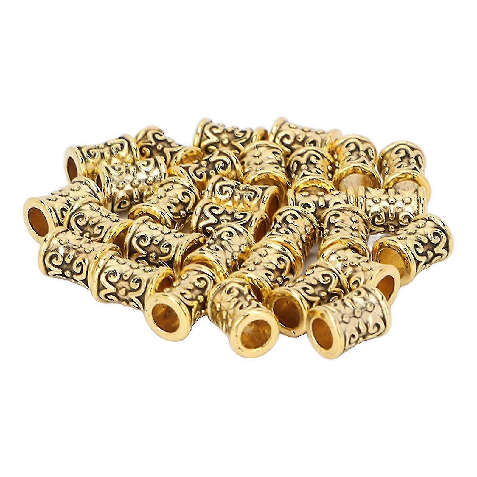 30pcs Retro Alloy Hair Tube Beads for Dreadlocks & Braiding - DIY Accessories for Bracelets, Pendants, & Necklaces in Gold