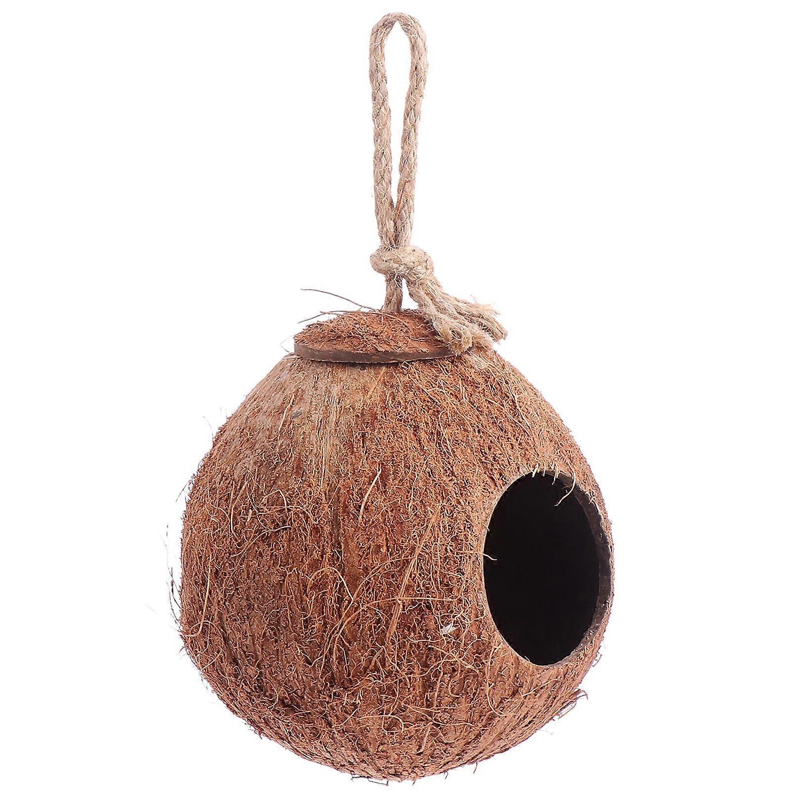 Coconut Shell Bird Nest for Parrots – Unique Hanging Birdhouse with Sturdy Rope, Eye Catching Design for Indoor and Outdoor Use