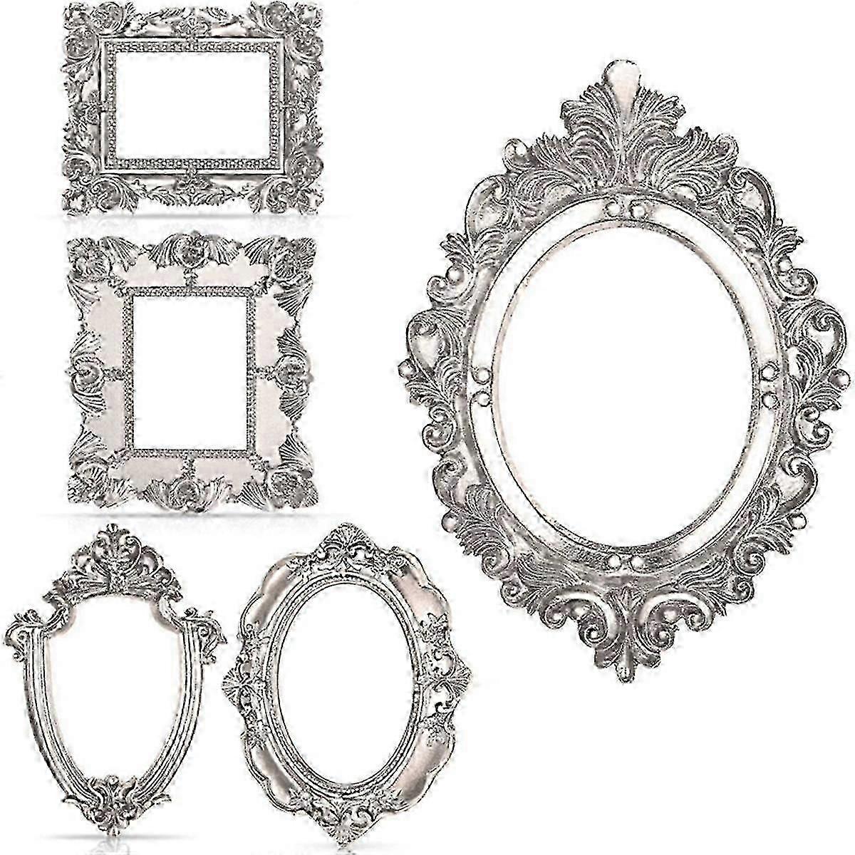 5Pcs Vintage Resin Picture Frame Flower Oval Rectangle Frame, Tabletop Jewelry Display Frame for Photography Home Decor