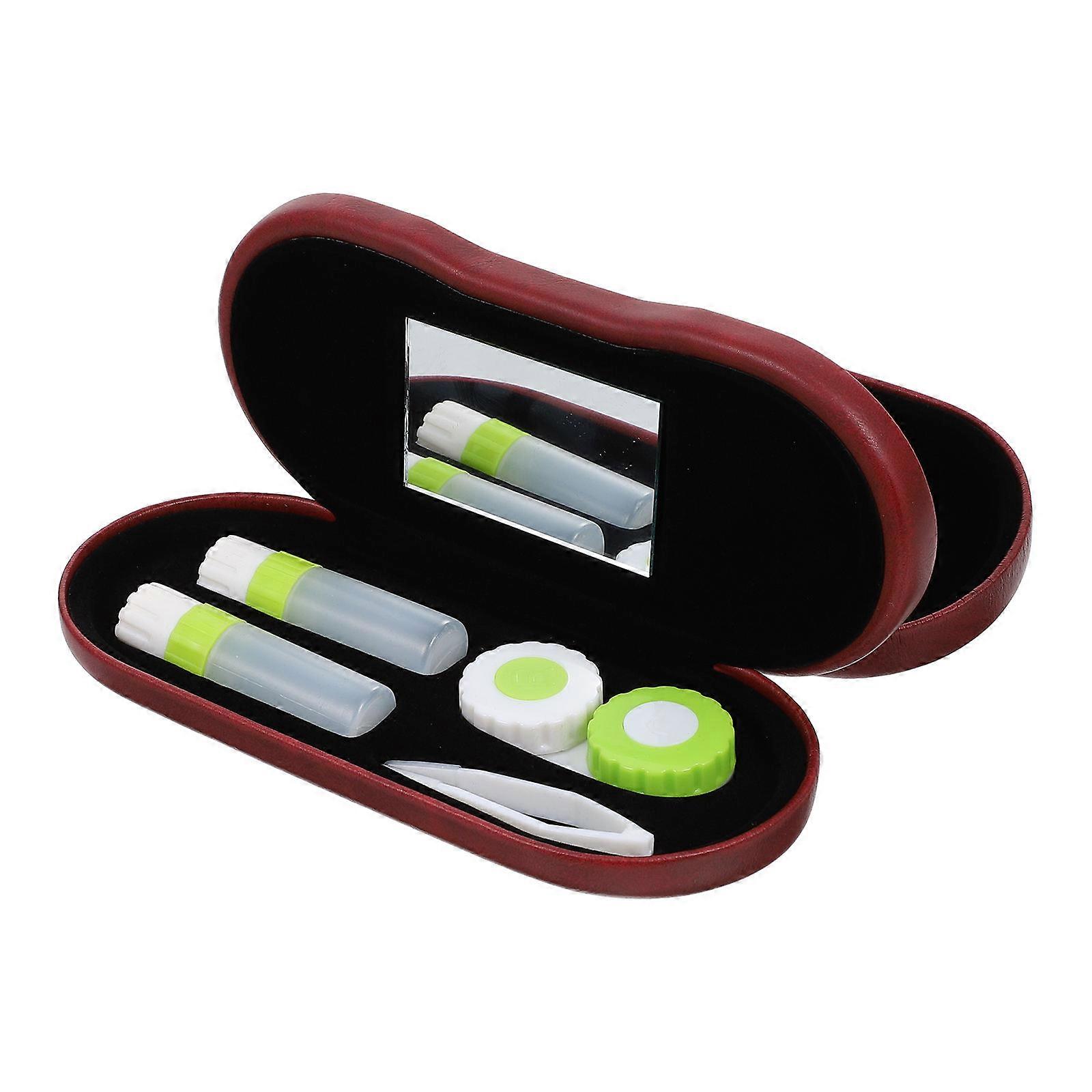 Lense Storage Box Compact Glasses Case Business Trips Daily Use Leather Flannel Material 1Set
