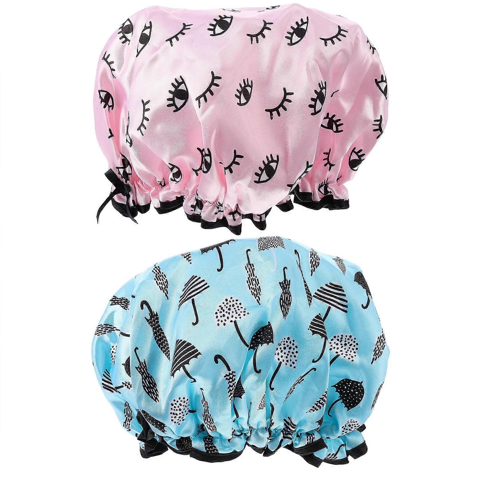 Reusable Shower Cap Waterproof Bonnet for Women Facial Cleansing and Makeup Removal 2Pcs