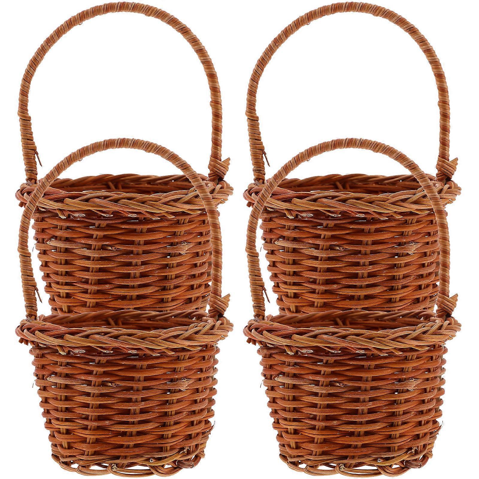 Brown Mini Woven Flower Basket for Home Decor with Rustic Design and Compact Size 4 Pieces