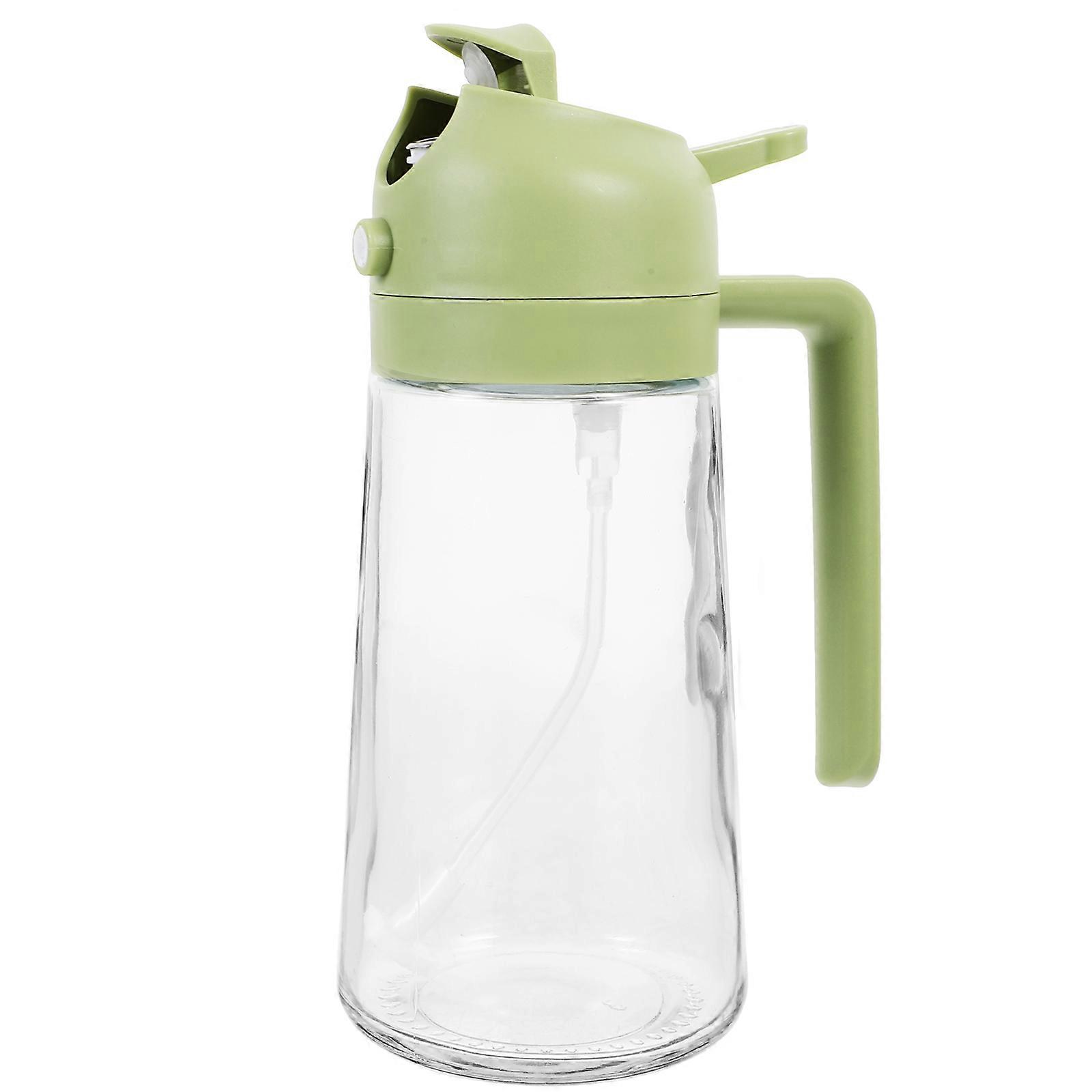 Green Glass Oil Sprayer with Press Type Design for Kitchen Use Even Mist Spray and Pour Function 7 oz