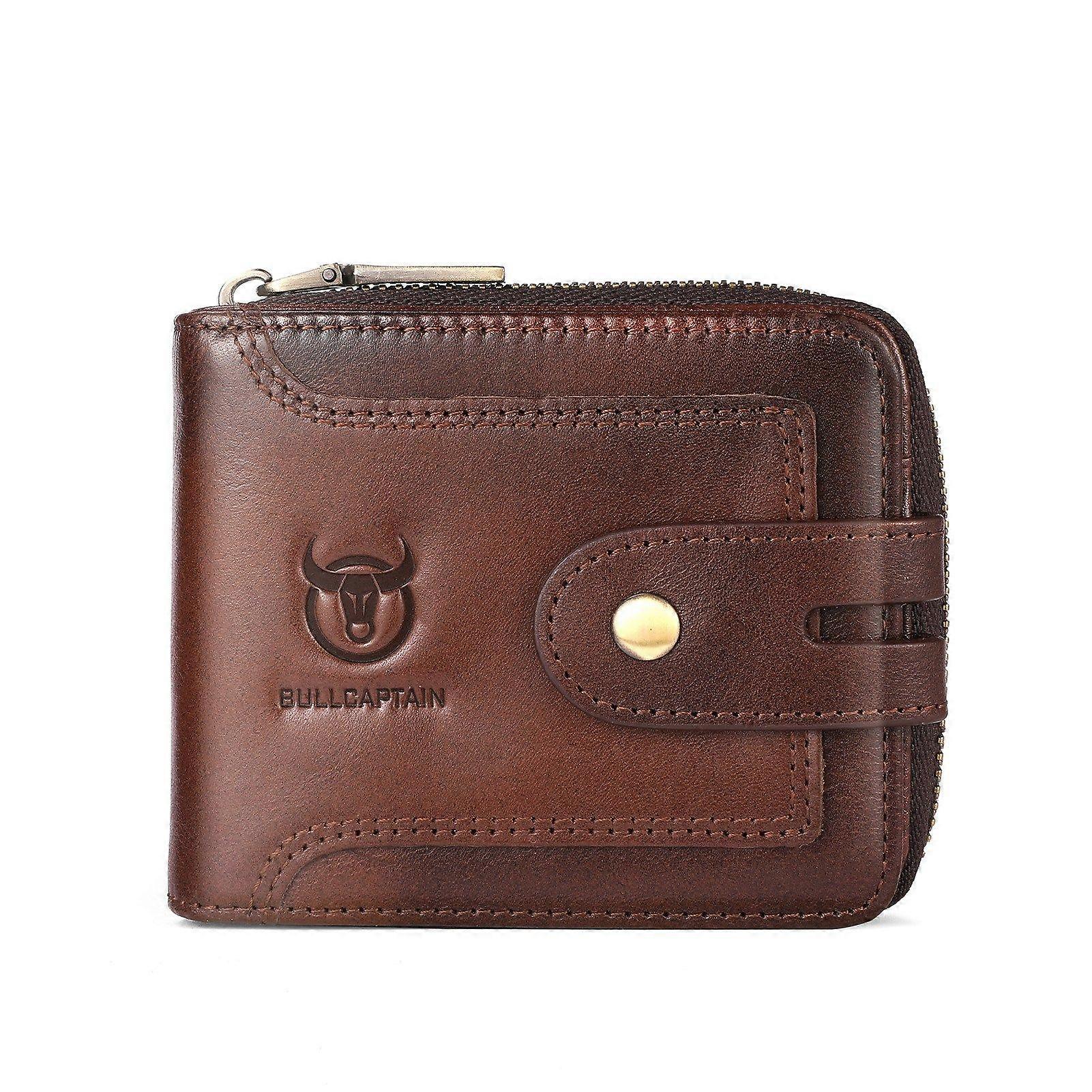 Genuine Leather Men's Bifold Wallet Short Zip Design Mens Multi Card Slots Wallets for Cards and IDs