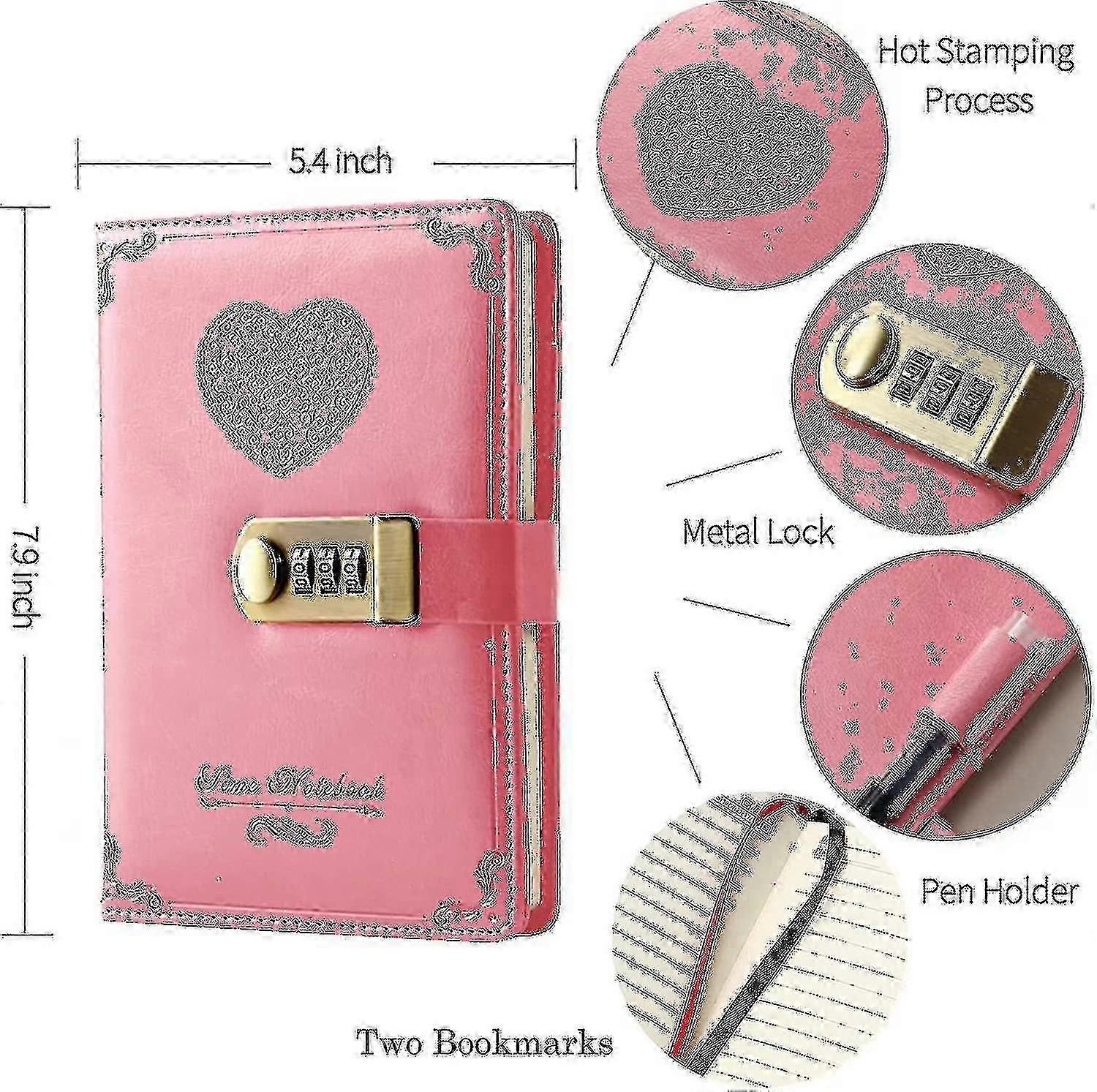 Diary With Lock For Girls - Leather Password Locking Journal Cute Secret Diaries Notebook With Combination Lock For Women Adults