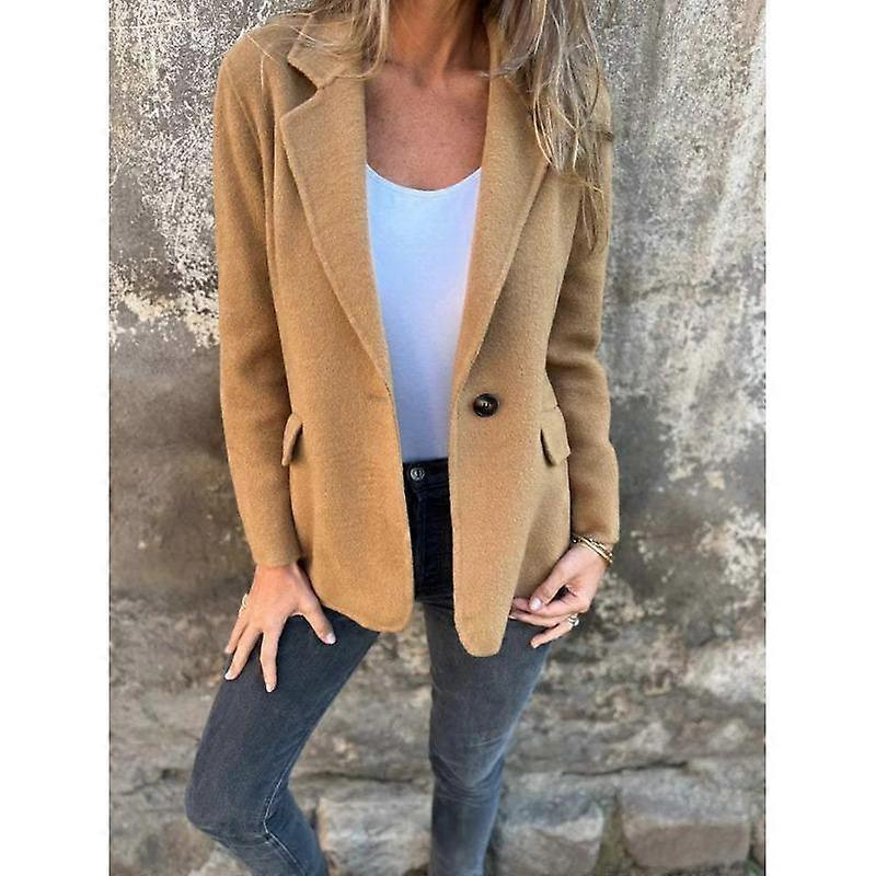 Autumn and Winter Women's Plus Size Casual Button Solid Colour Tweed Jacket