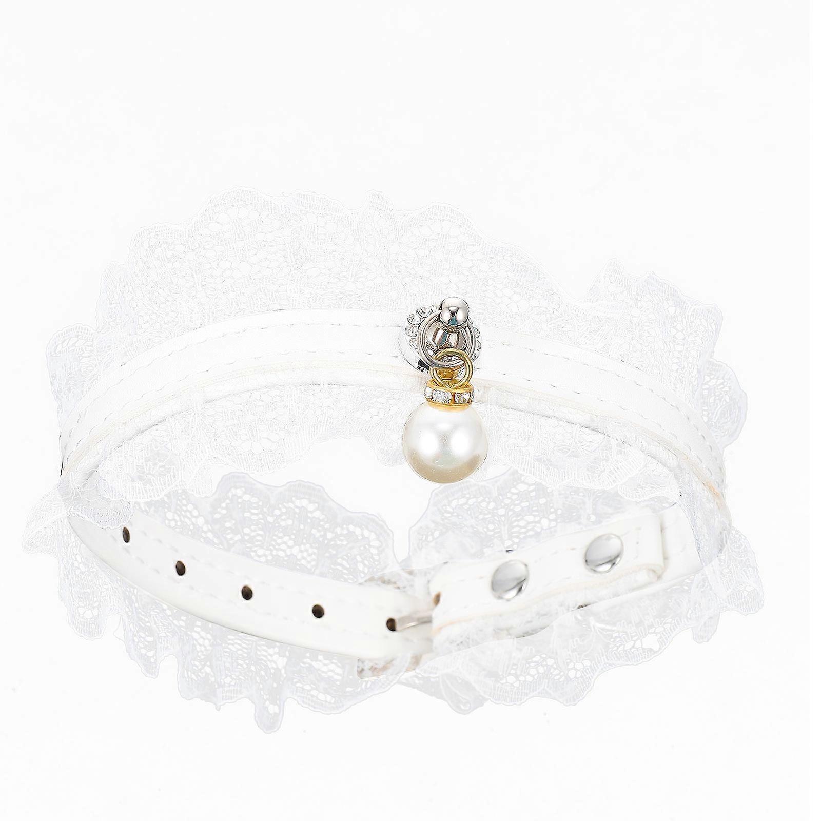 Adorable Adjustable Lace Pet Collar for Cats and Dogs White 0.5 Inch Wide
